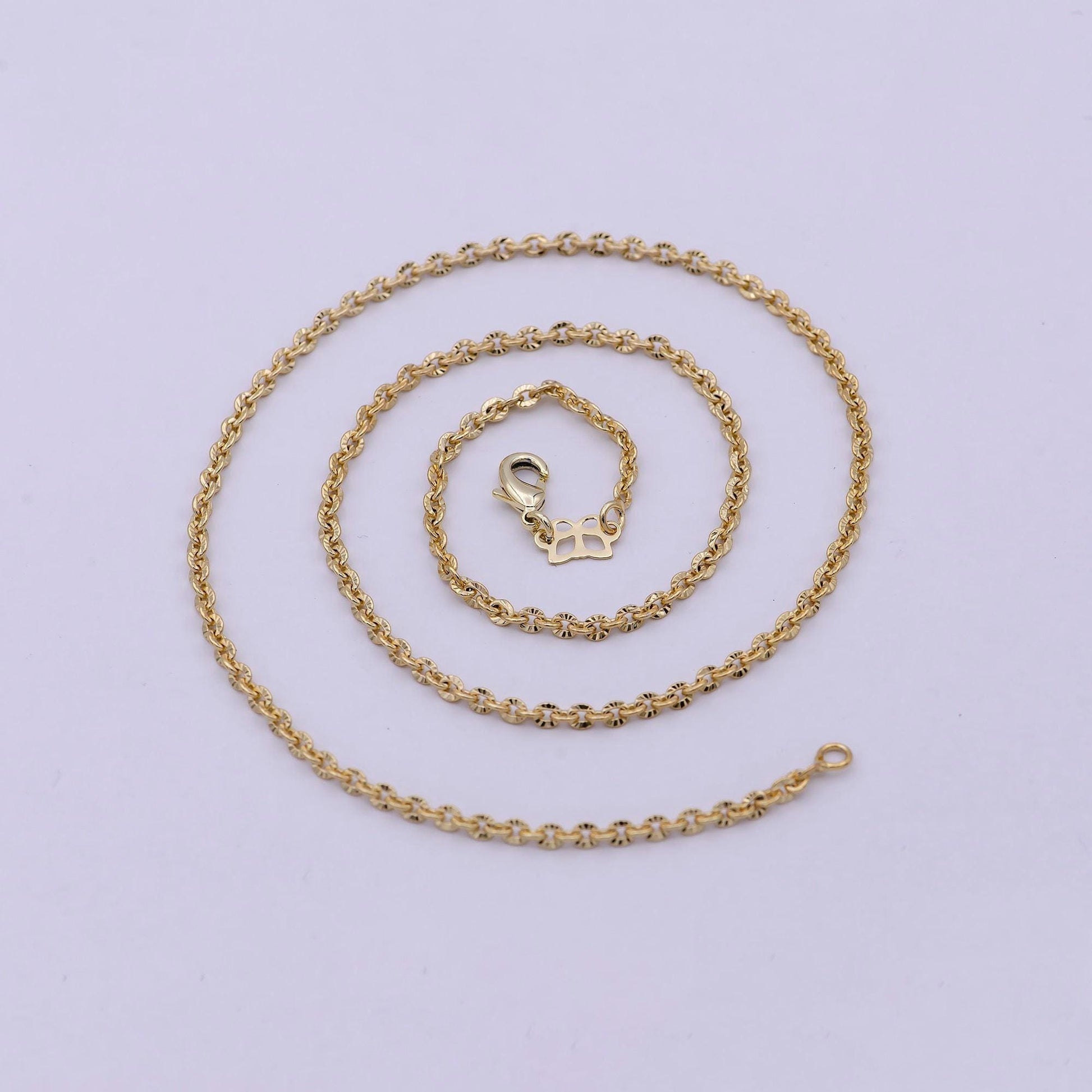 18 inches sunburst cable chain necklace 14k gold filled, 2.4 mm sunburst pattern cable chain w/ lobster clasp | wa-534