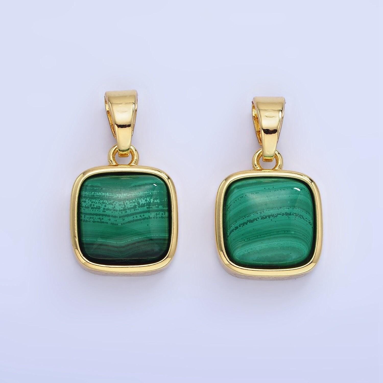 14k gold filled malachite square bezel pendant | aa-1254