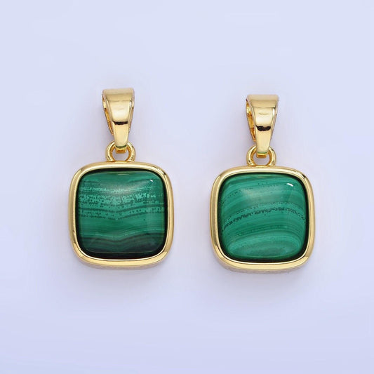 14k gold filled malachite square bezel pendant | aa-1254