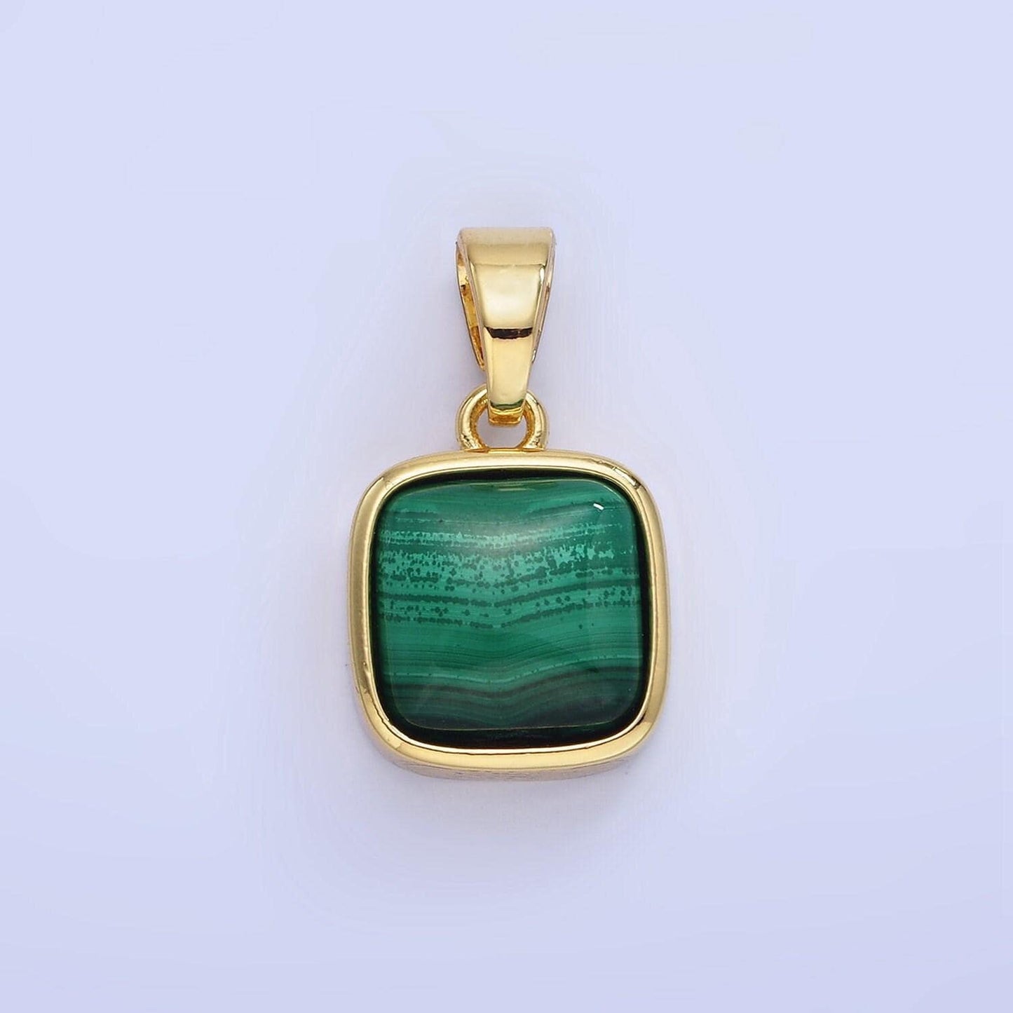 14k gold filled malachite square bezel pendant | aa-1254