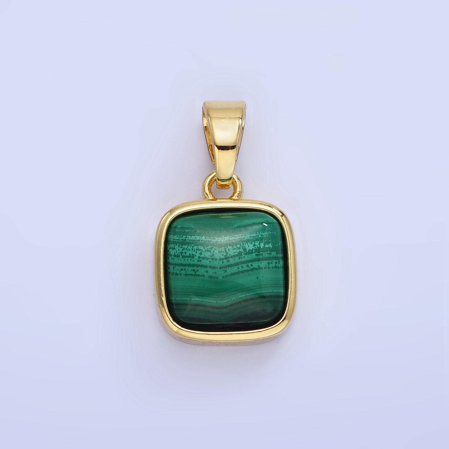 14k gold filled malachite square bezel pendant | aa-1254