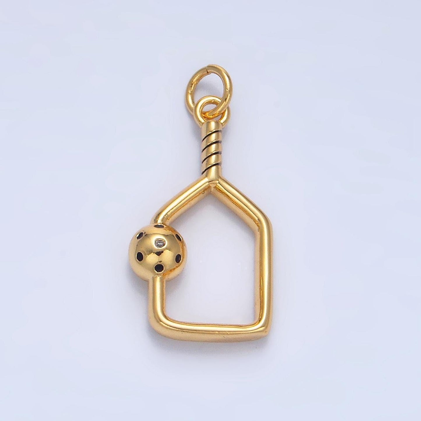 Dainty pickle ball charm in 24k gold filled pendant sports open paddle with ball pendant for sport bracelet necklace supply x911