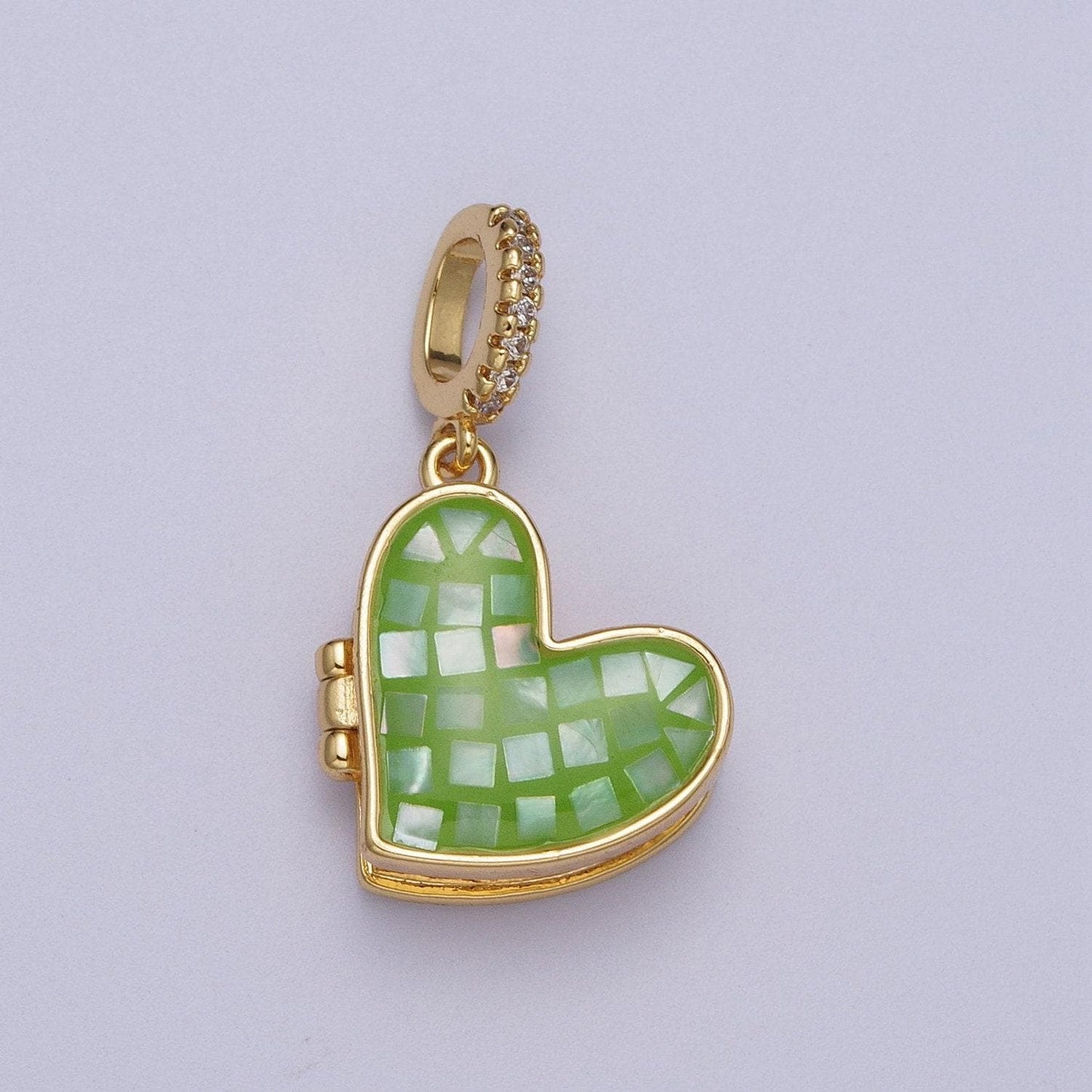 Gold heart pendant marian cross abalone, green, pink, white, shell opal love locket pendant h-106