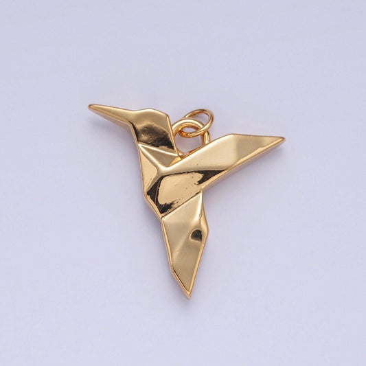 24k gold filled simple paper origami hummingbird pendant, minimalistic bird charms for diy jewelry | x-077