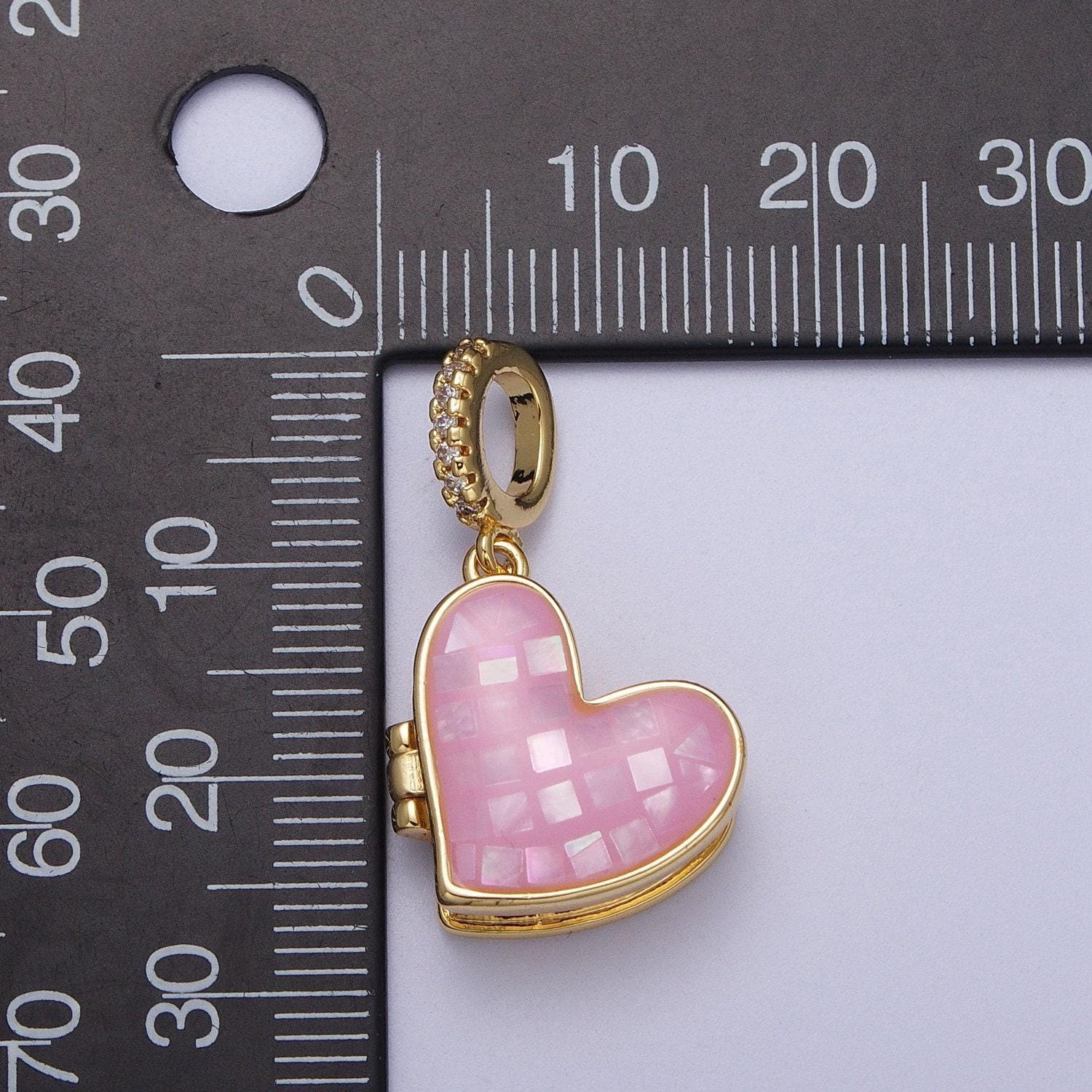 Gold heart pendant marian cross abalone, green, pink, white, shell opal love locket pendant h-106