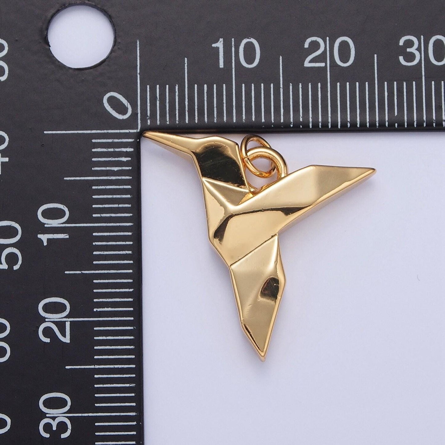24k gold filled simple paper origami hummingbird pendant, minimalistic bird charms for diy jewelry | x-077