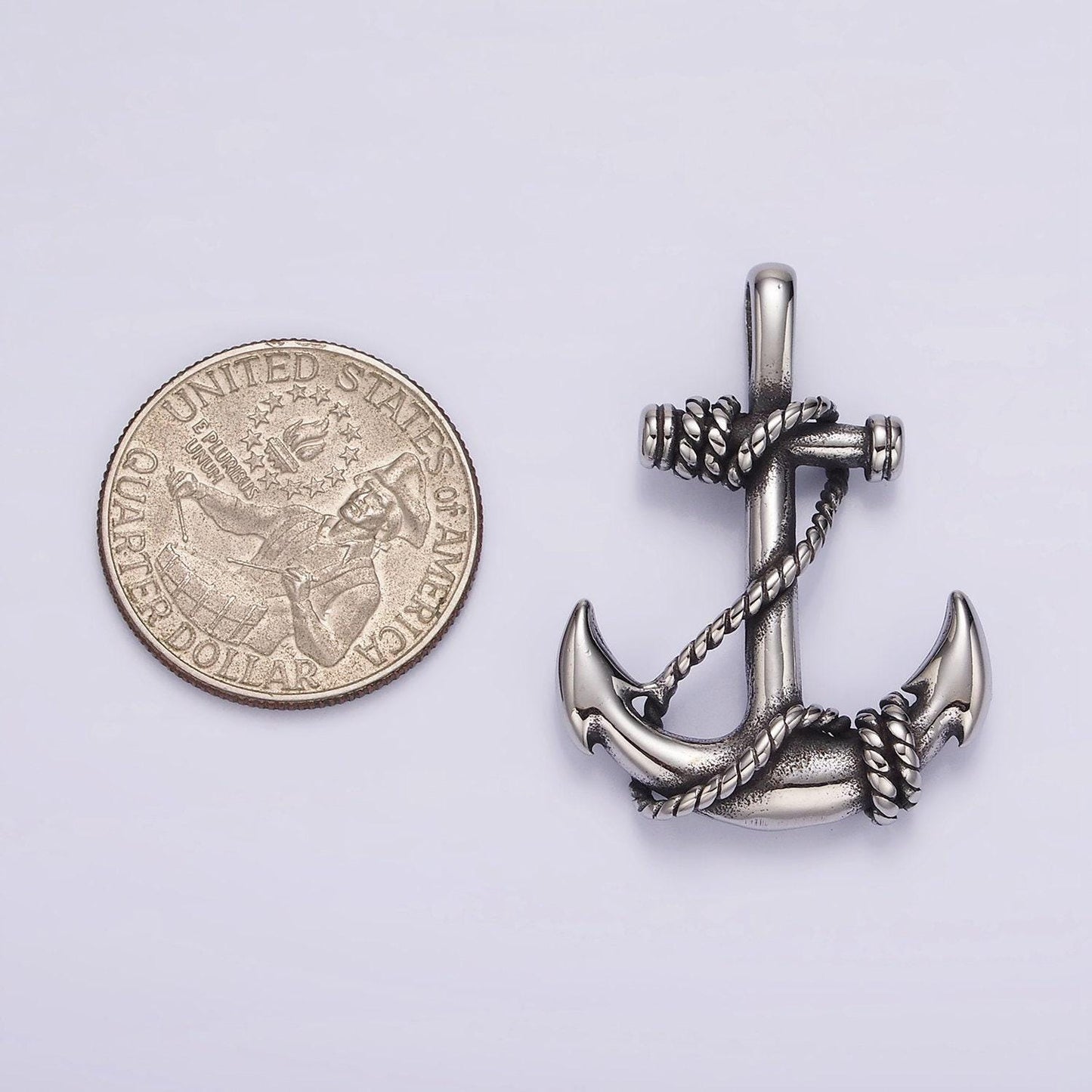 Stainless steel vintage anchor with rope pendant | p-1186
