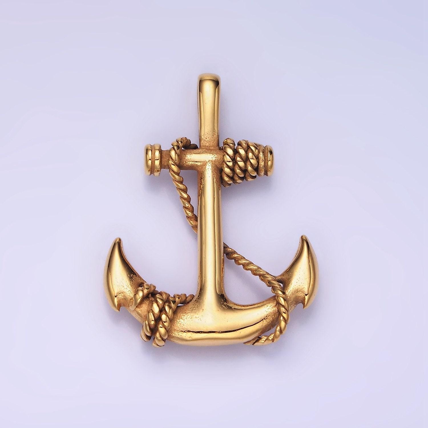 Stainless steel vintage anchor with rope pendant | p-1186