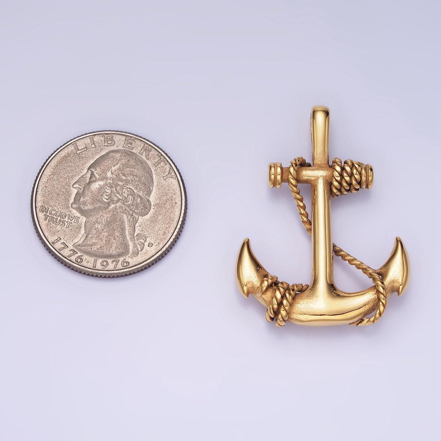 Stainless steel vintage anchor with rope pendant | p-1186