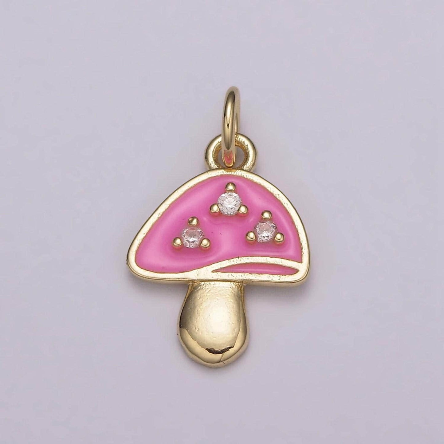 Dainty gold cz mushroom charms, 24k gold plated clear micro paved cz colorful enamel magic mushroom pendant | e-619~e-623