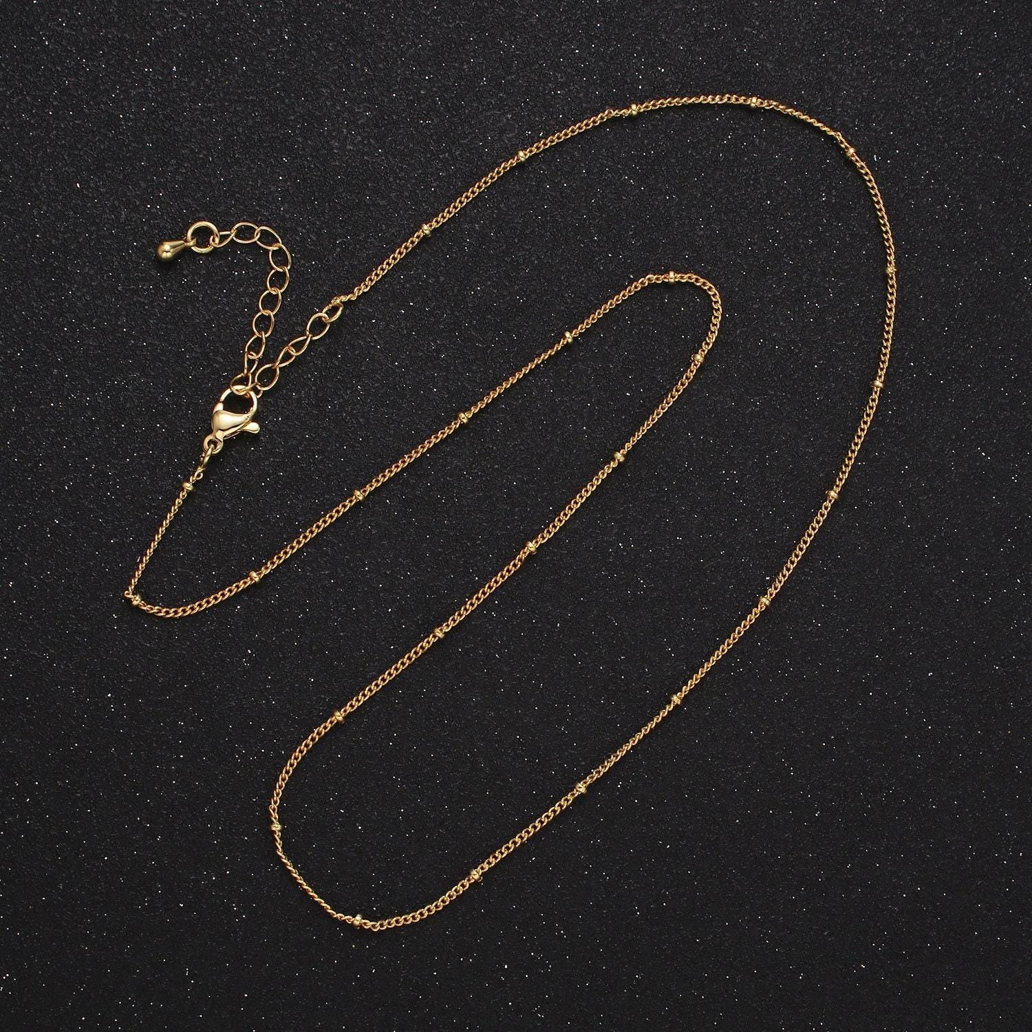 18 inch satellite chain gold filled dainty beaded curb link necklace ready to wear for jewelry making w/ clasp wa-2432