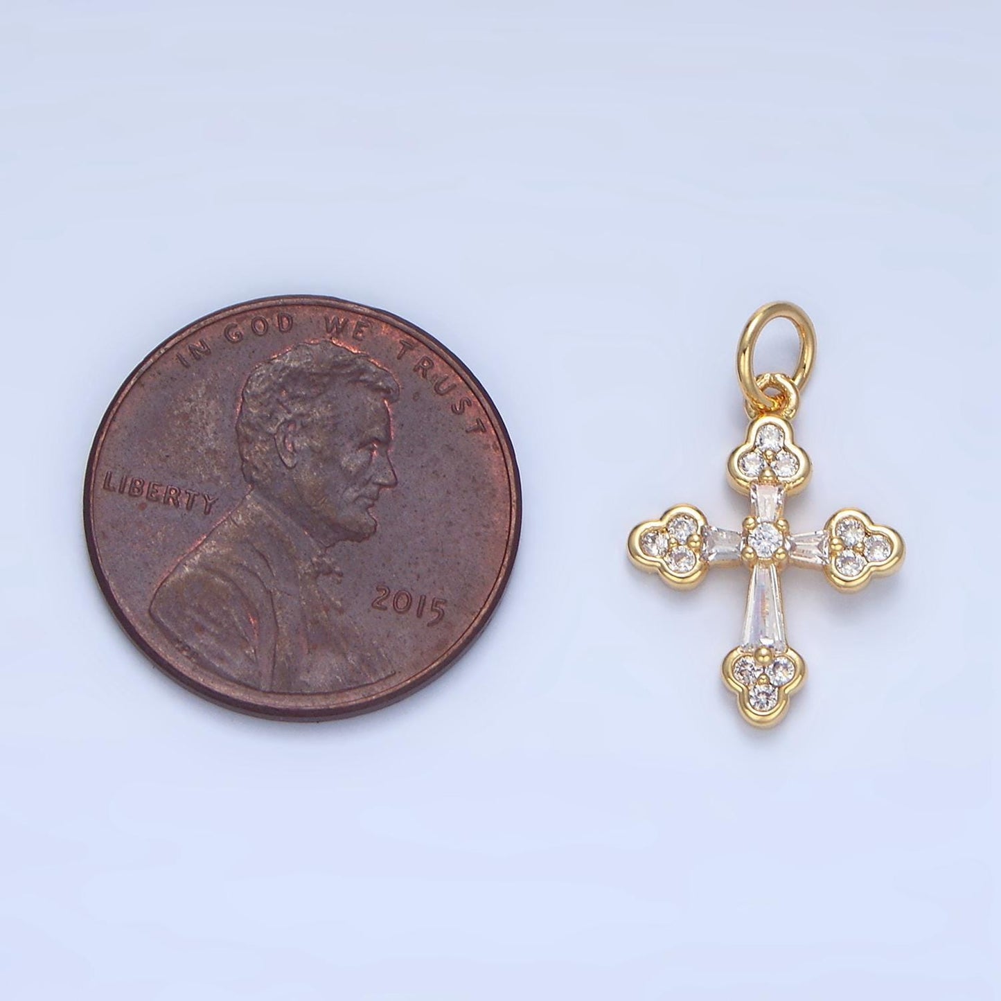 Baguette clear cz religious cross 24k gold filled charm | x-869