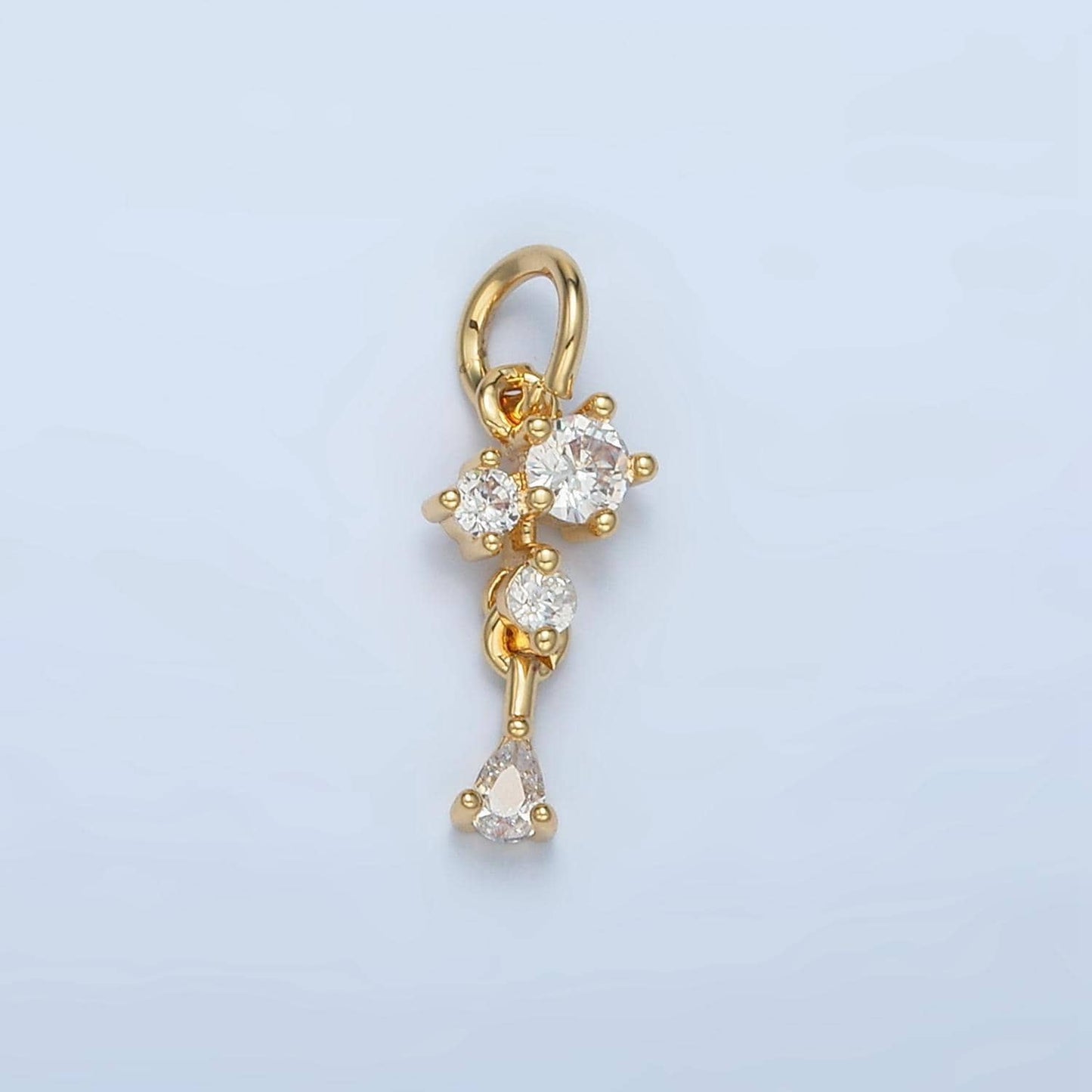 Mini clear cz teardrop 24k gold filled drop charm | w-027