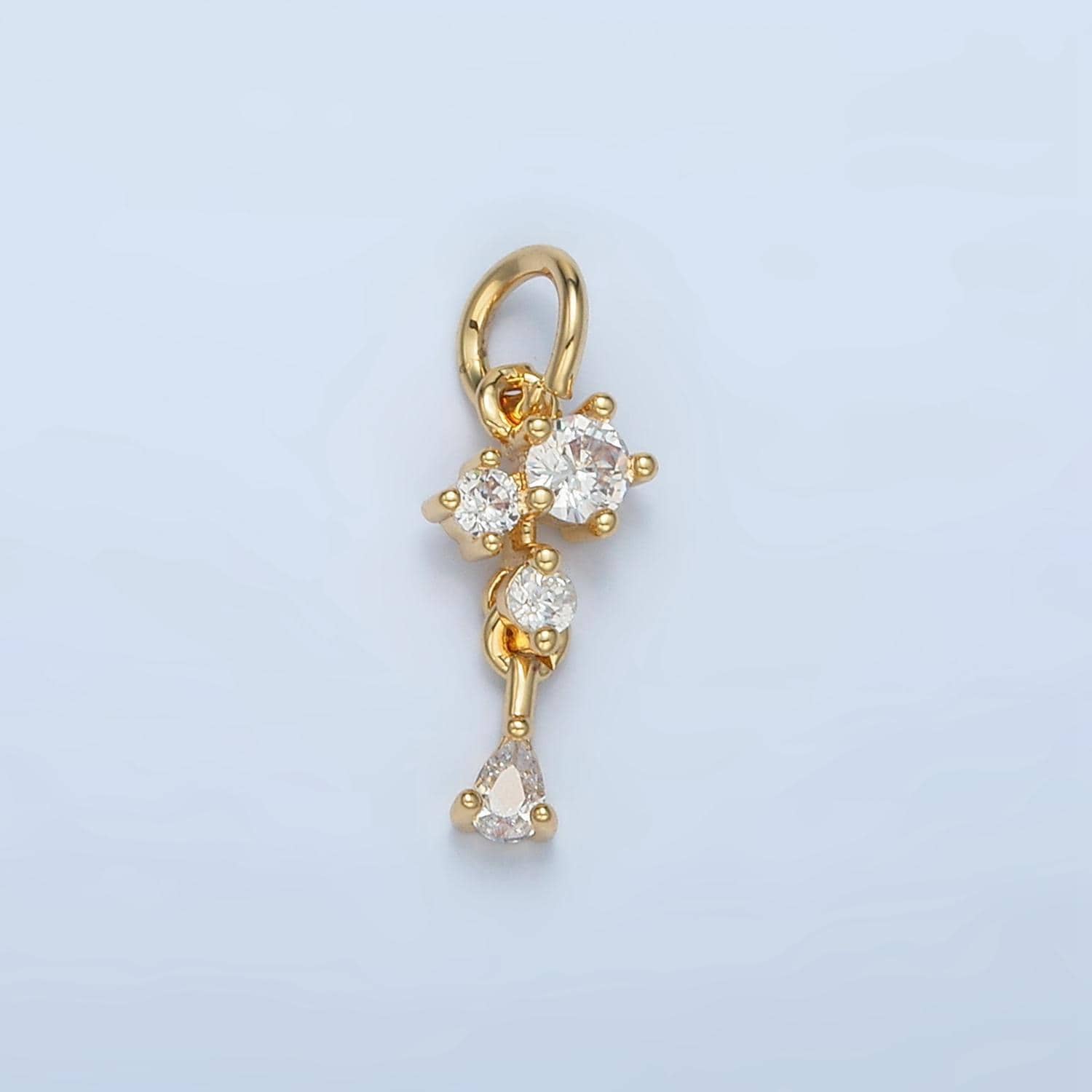 Mini clear cz teardrop 24k gold filled drop charm | w-027