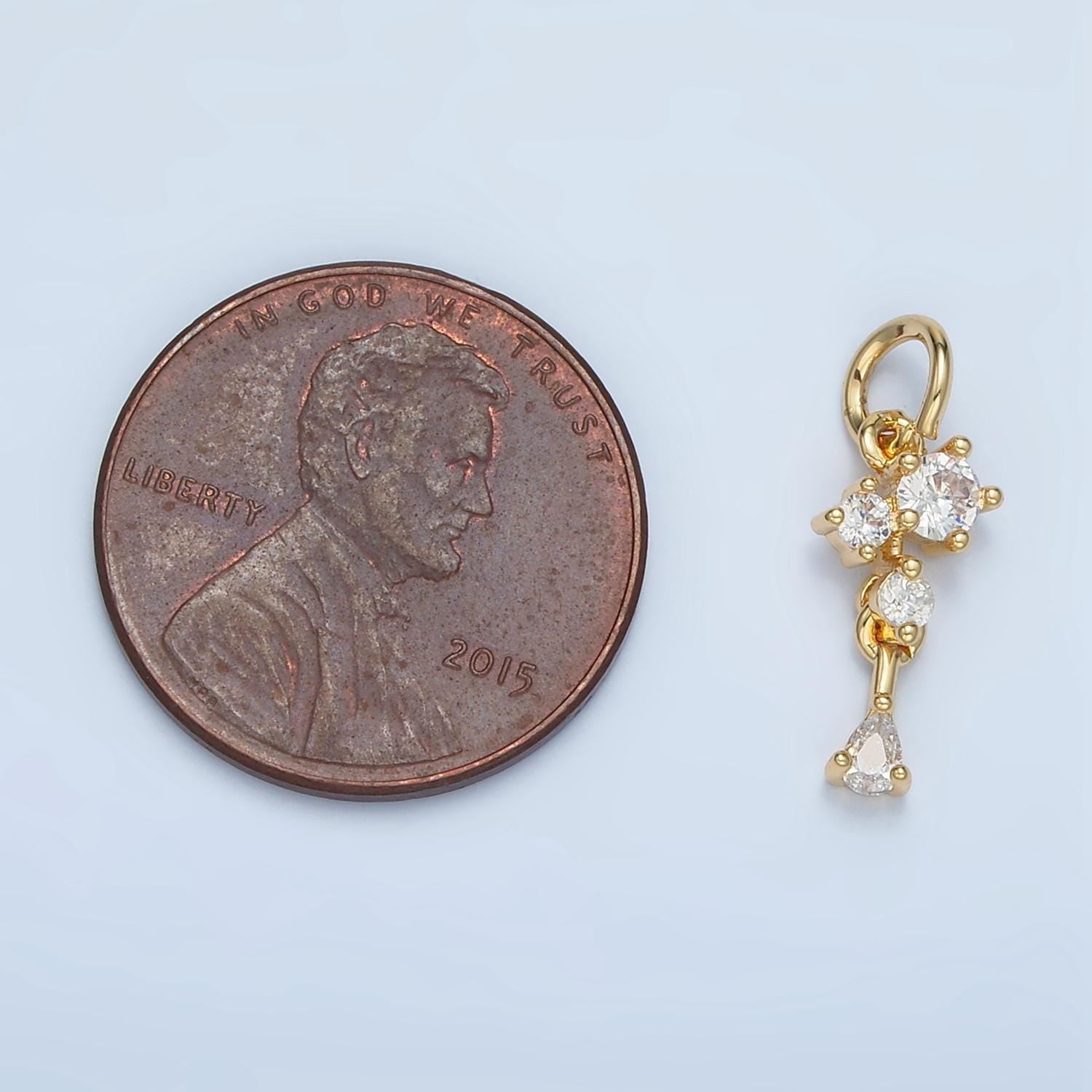 Mini clear cz teardrop 24k gold filled drop charm | w-027