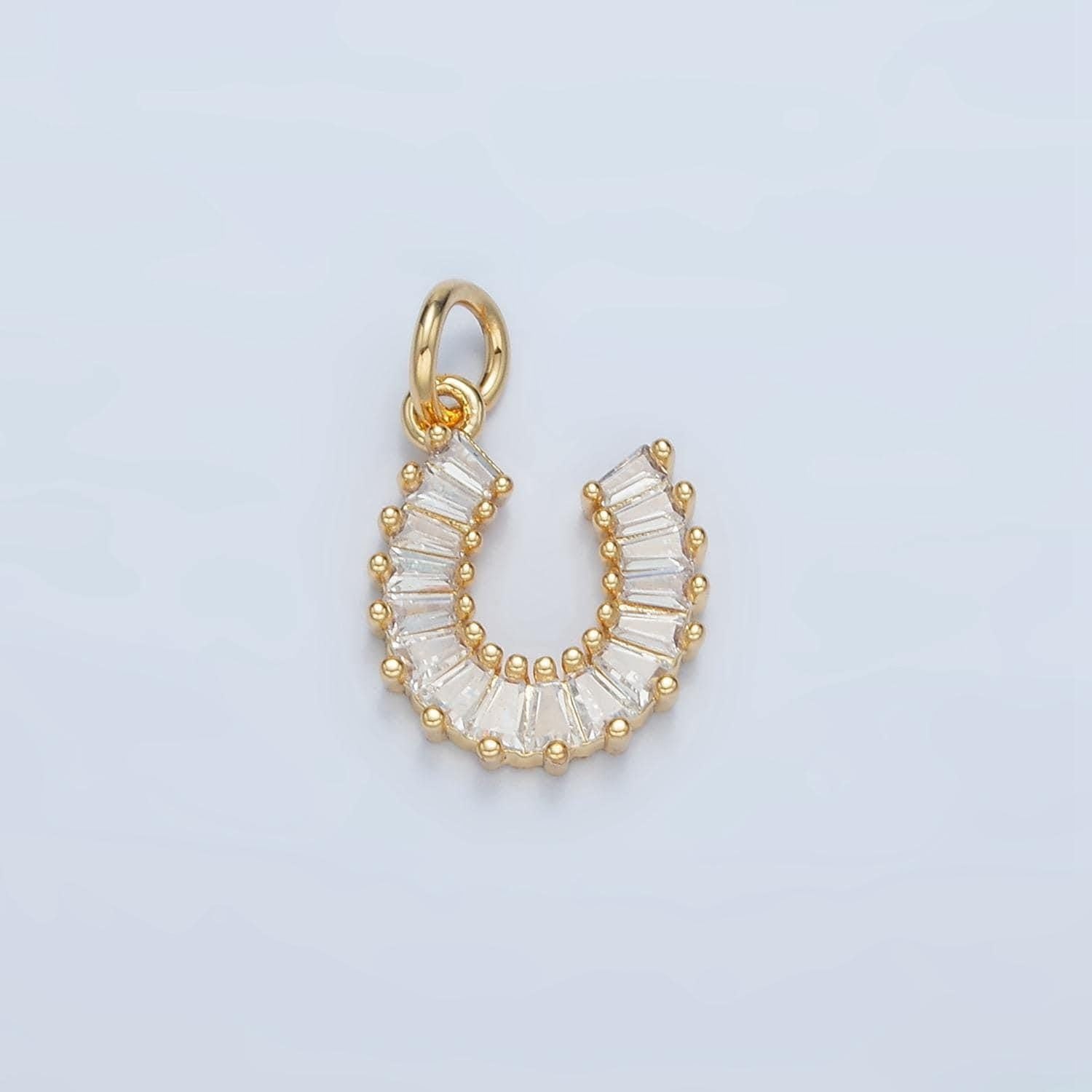 Clear cz baguette horseshoe gold filled charm | e-683
