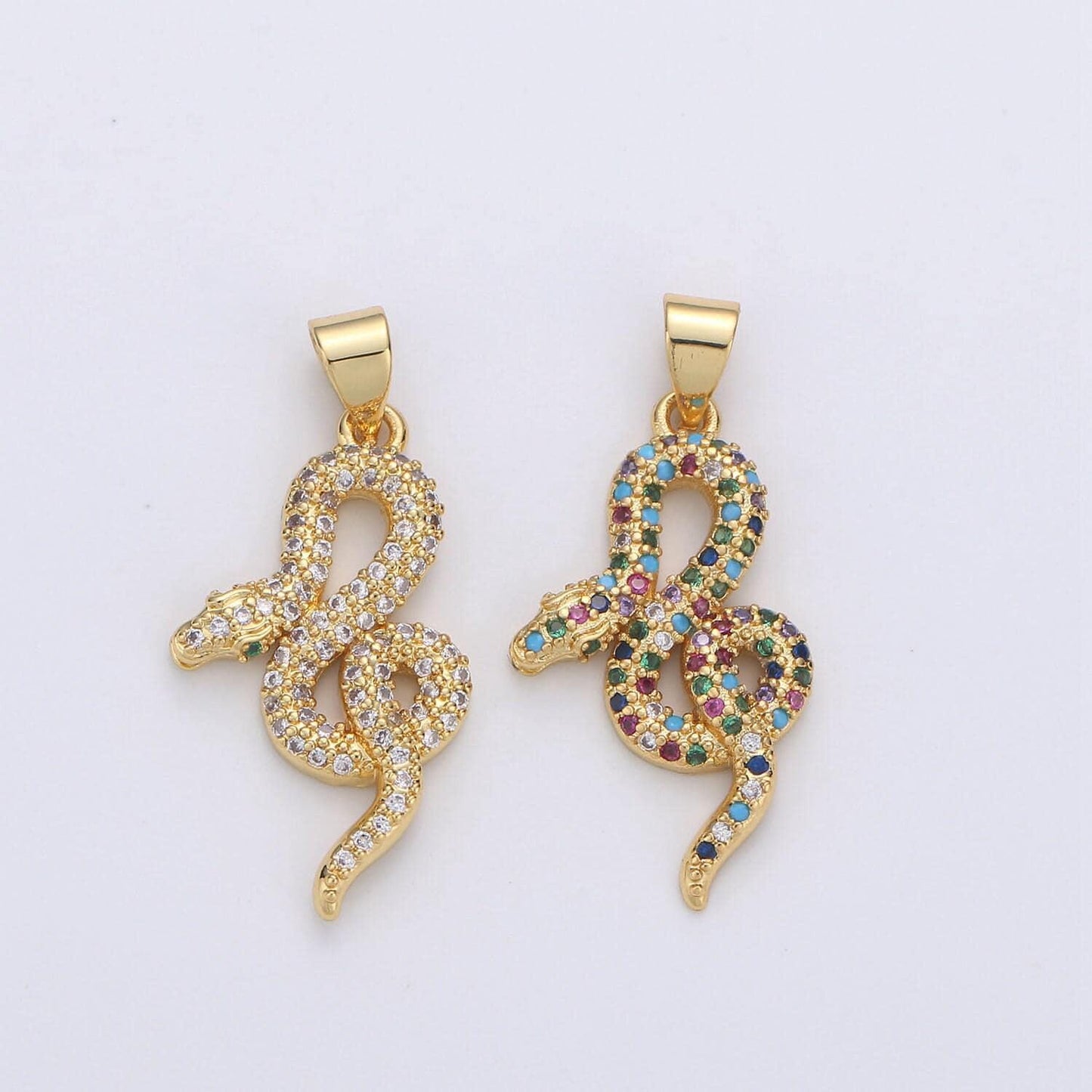 Cubic gold snake charm pendant, micro pave snake charms, dainty pendant jewelry in 14k gold filled i-662
