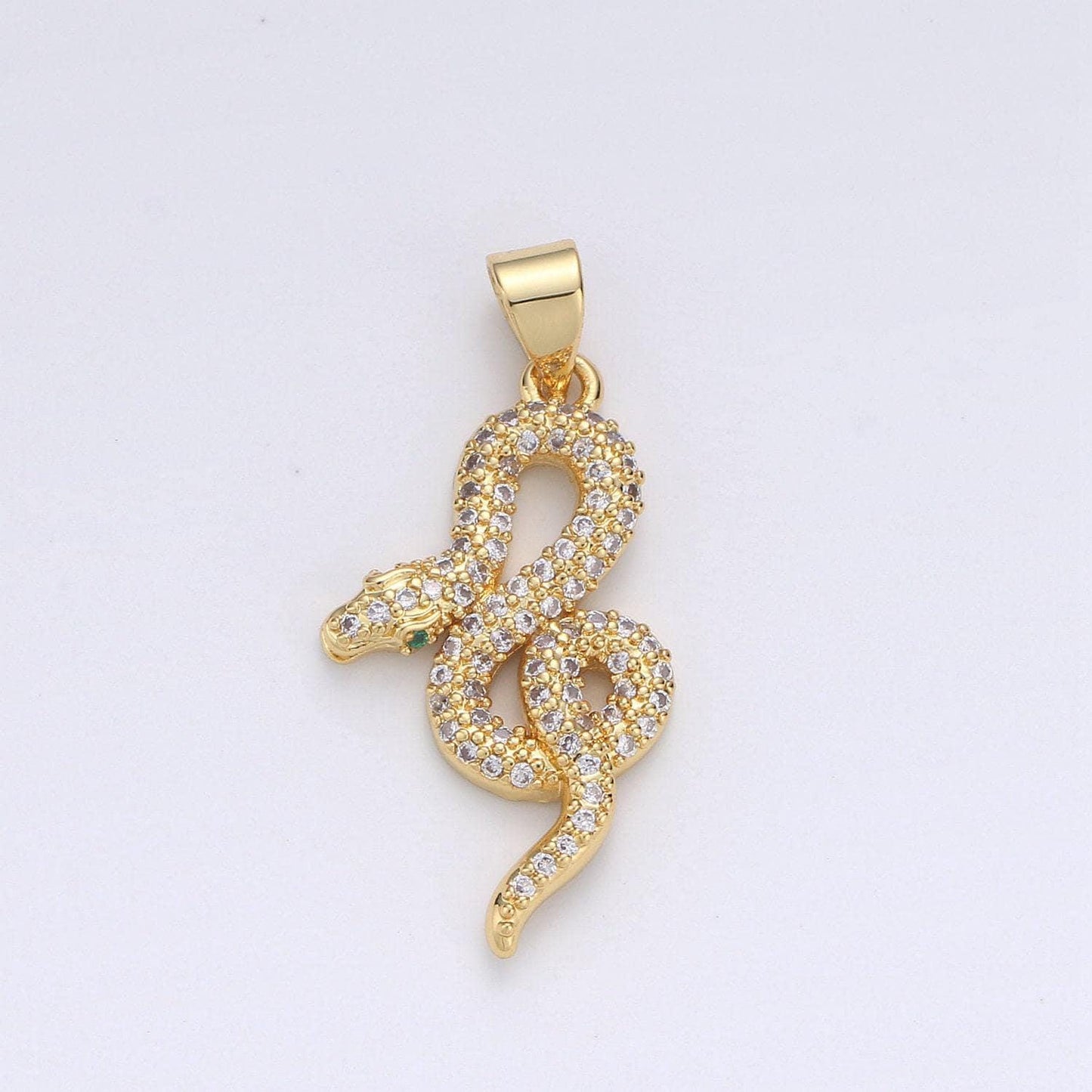 Cubic gold snake charm pendant, micro pave snake charms, dainty pendant jewelry in 14k gold filled i-662