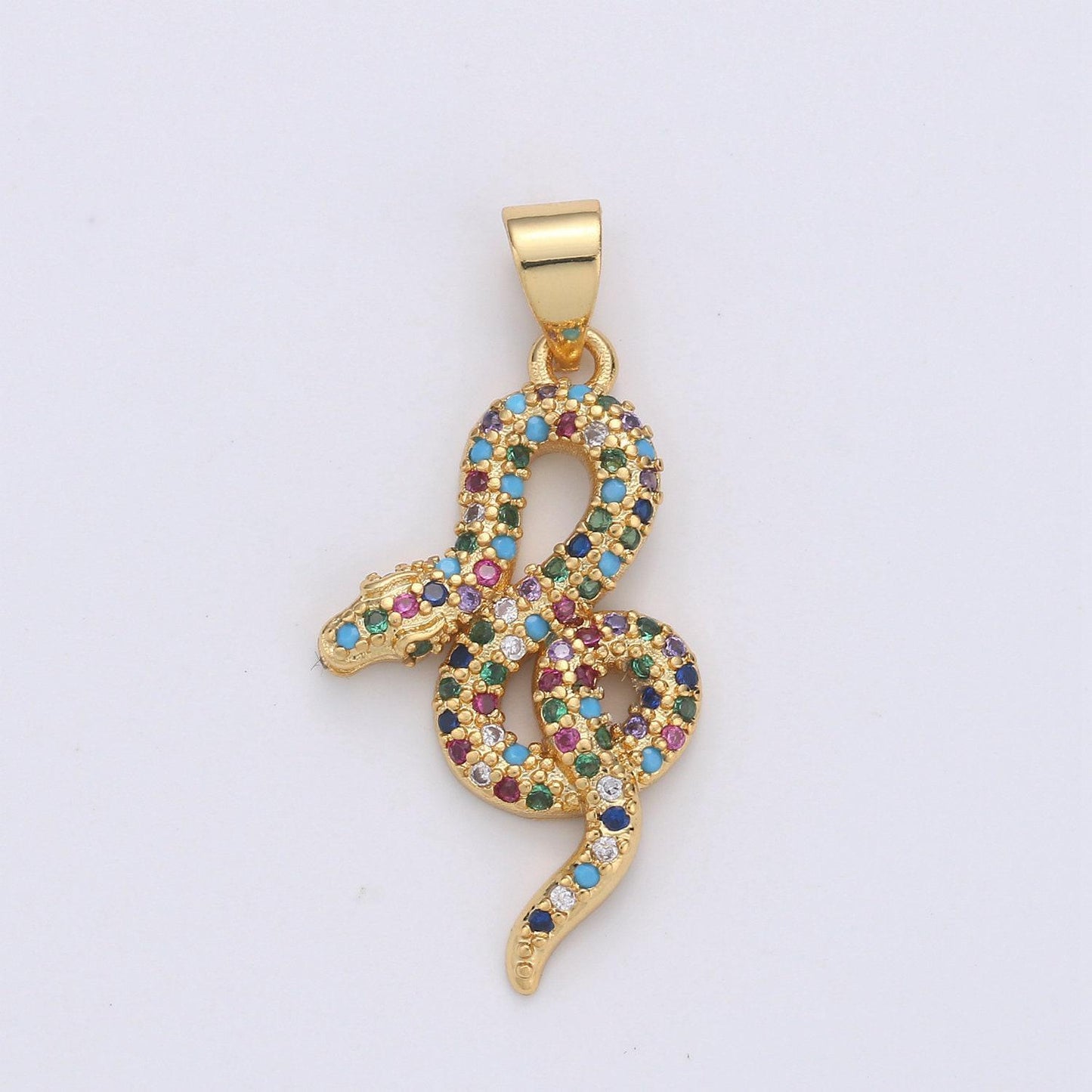 Cubic gold snake charm pendant, micro pave snake charms, dainty pendant jewelry in 14k gold filled i-662