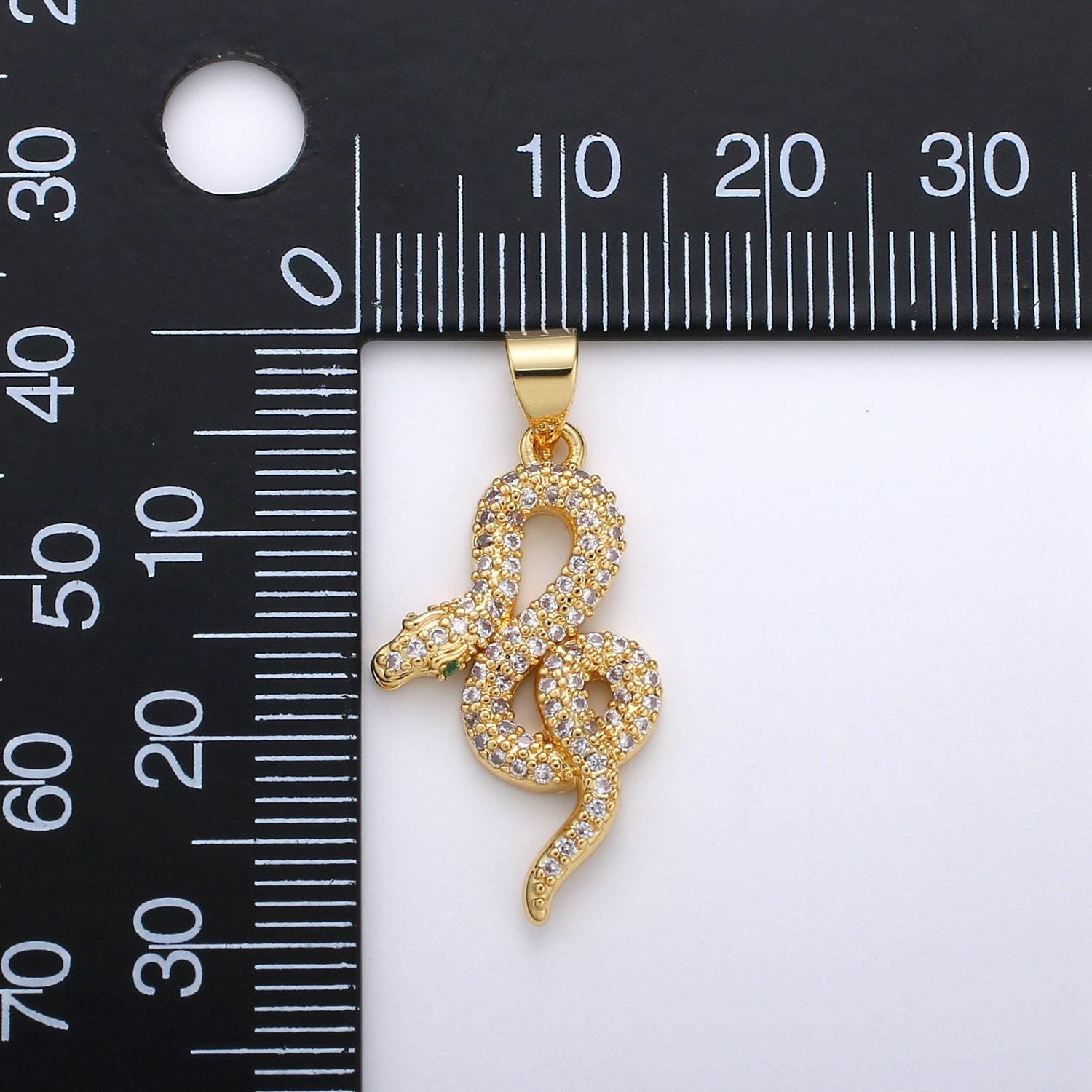 Cubic gold snake charm pendant, micro pave snake charms, dainty pendant jewelry in 14k gold filled i-662