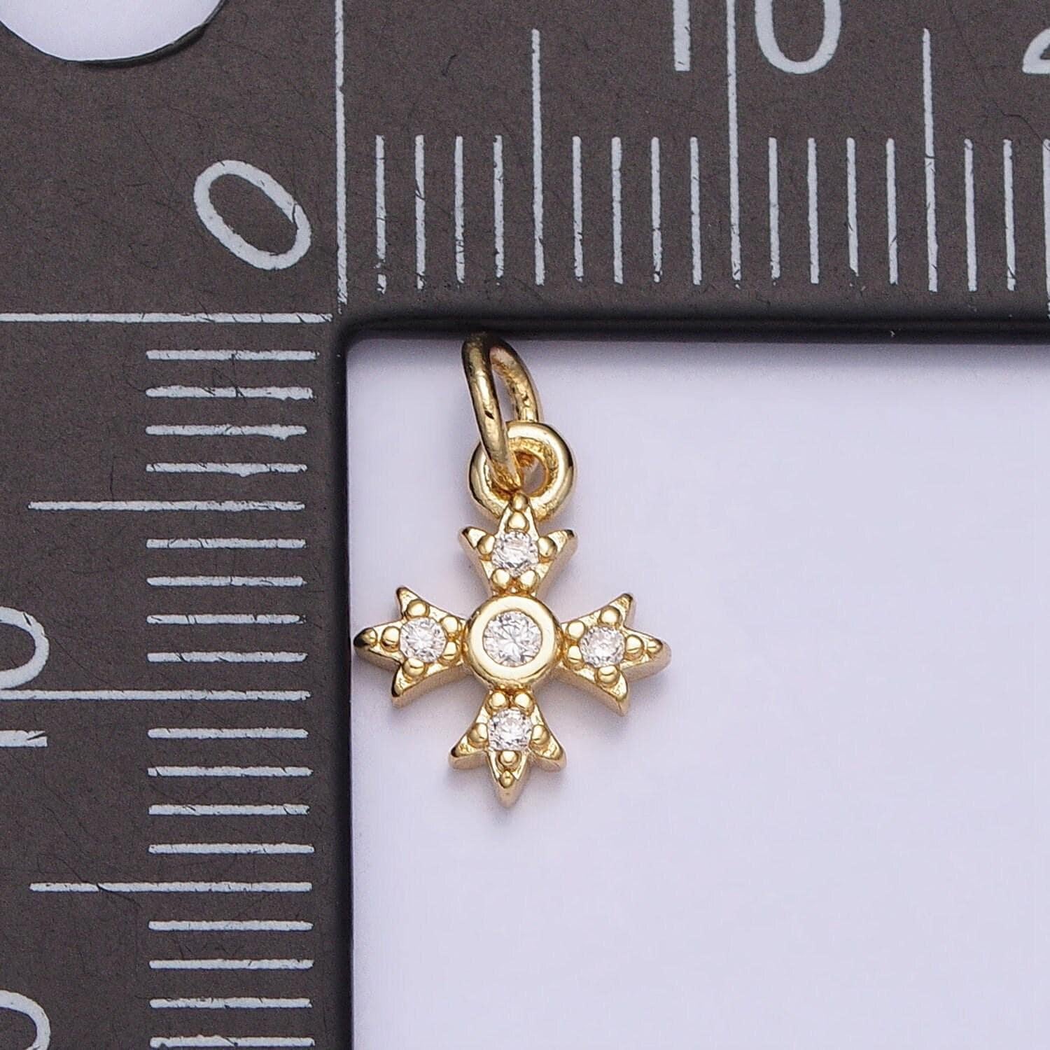 16k gold filled mini cross pendant clear cz add-on charm | ac1152