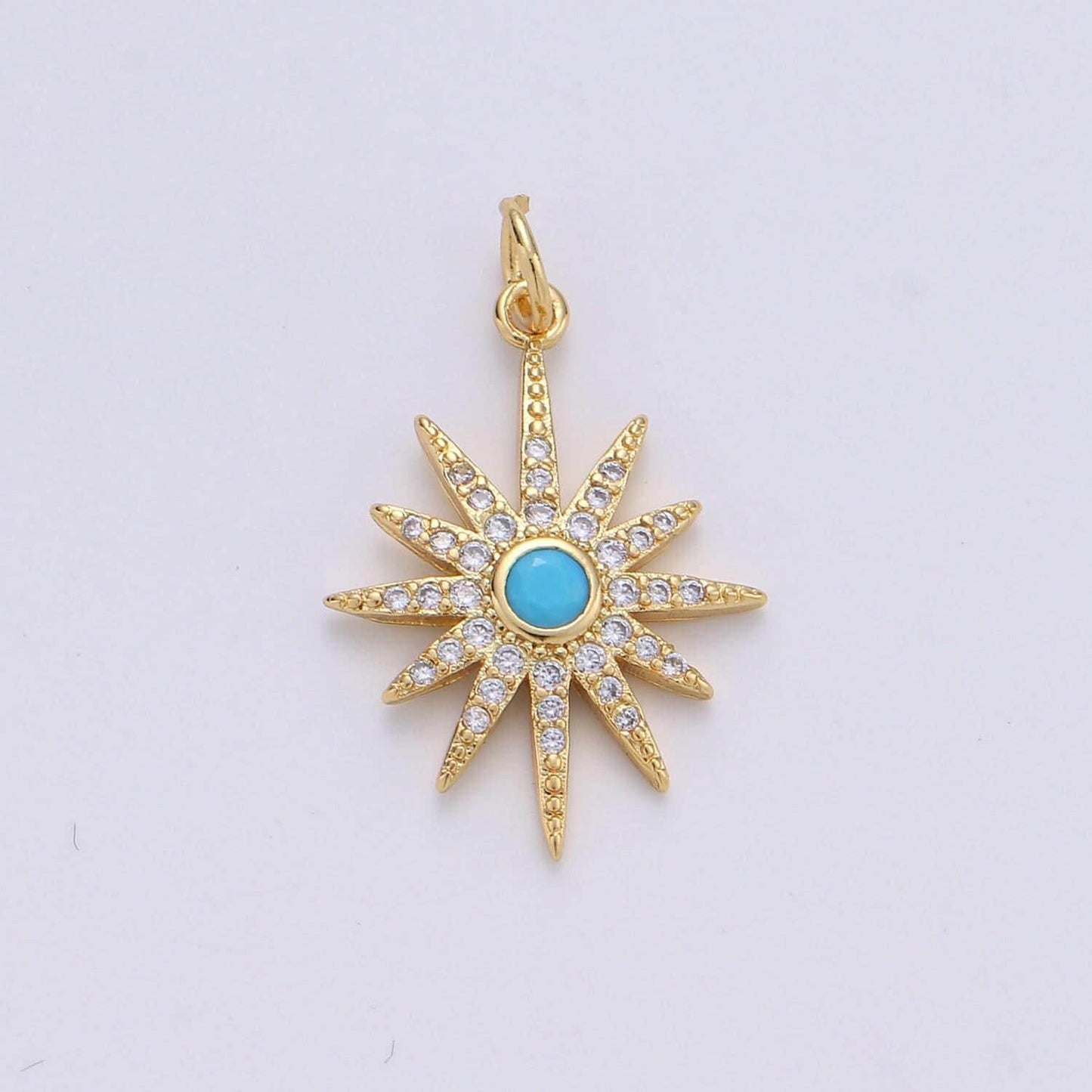 1pc 24k gold micro pave star charm, blue north star moon pendant charm, charm, for diy necklace bracelet earring | d-246