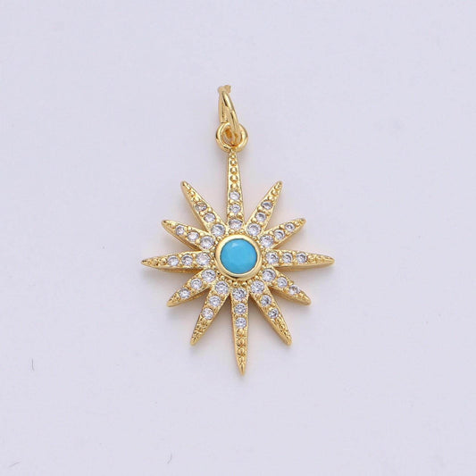 1pc 24k gold micro pave star charm, blue north star moon pendant charm, charm, for diy necklace bracelet earring | d-246
