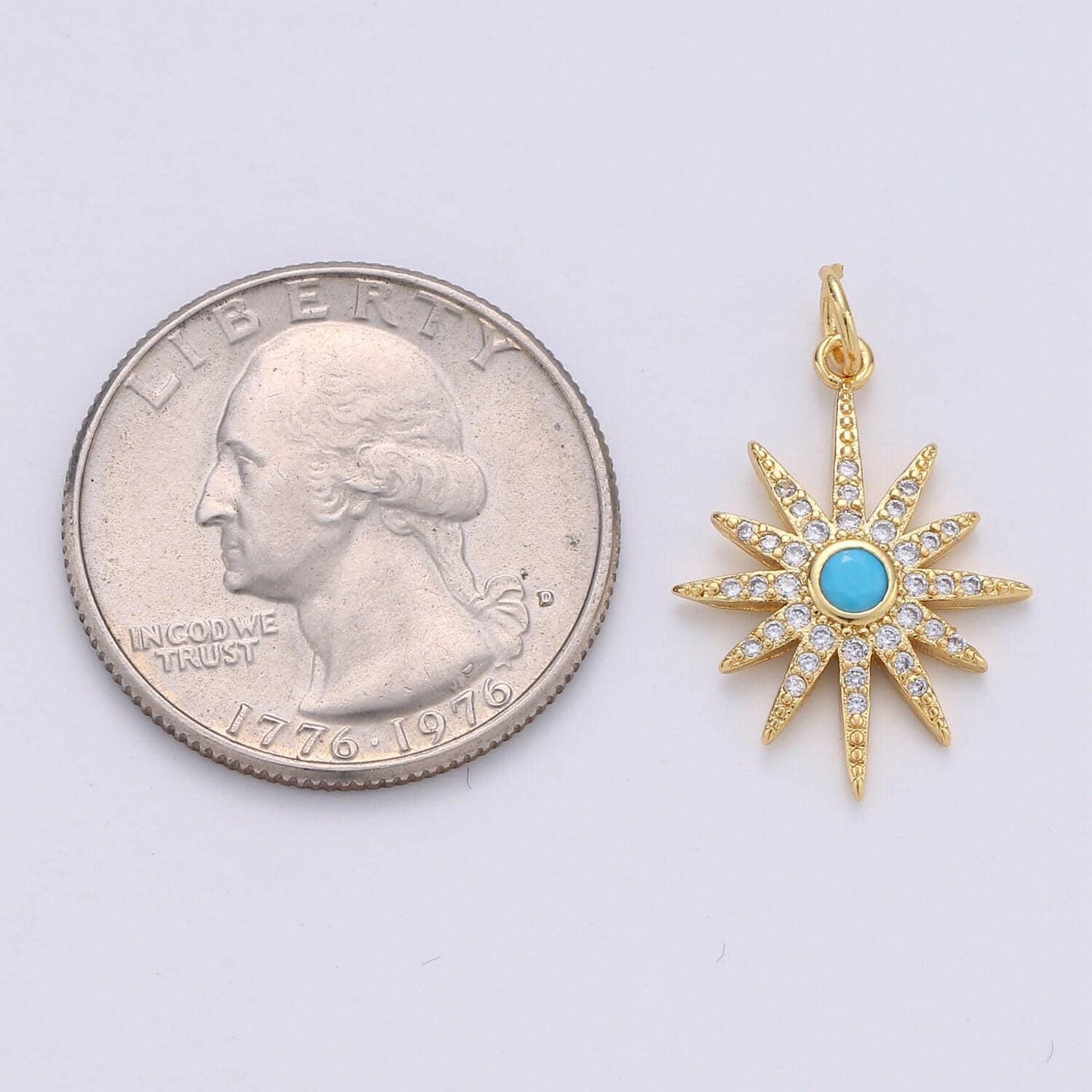 1pc 24k gold micro pave star charm, blue north star moon pendant charm, charm, for diy necklace bracelet earring | d-246