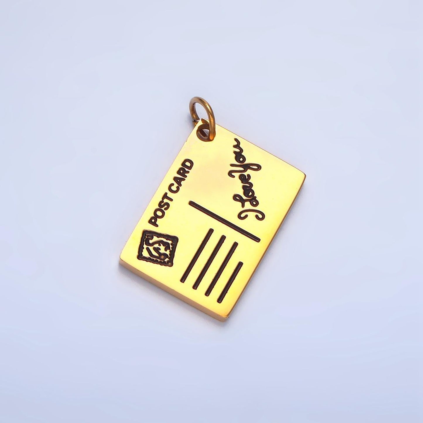 Scripted "i love you" post card black enamel out-line, stainless steel travel charm | p-1342