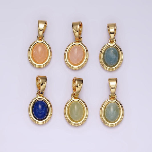 14k gold filled lapis lazuli, peridot, green kyanite, blue agate, sunstone, pink opal bezel oval charm pendant | n1847 - n1852