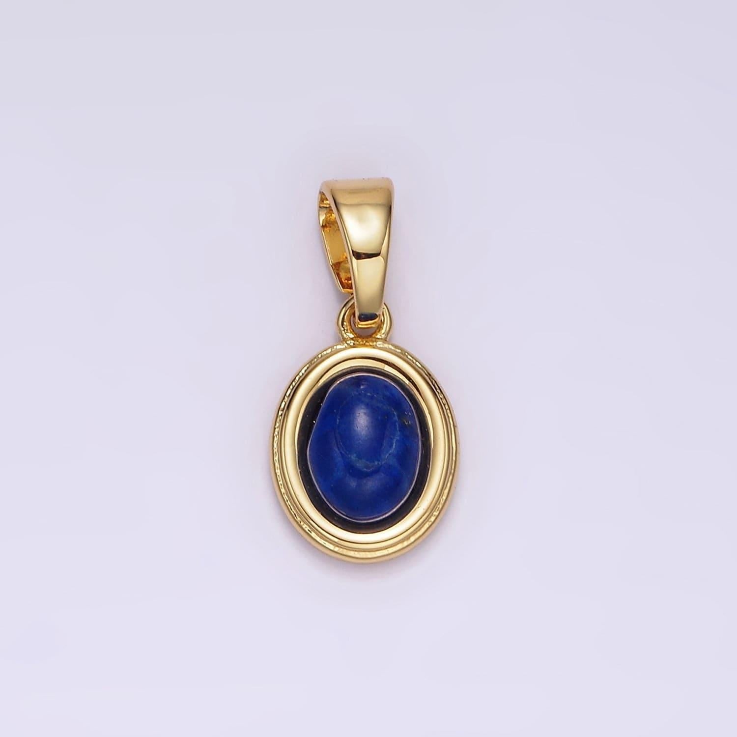 14k gold filled lapis lazuli, peridot, green kyanite, blue agate, sunstone, pink opal bezel oval charm pendant | n1847 - n1852