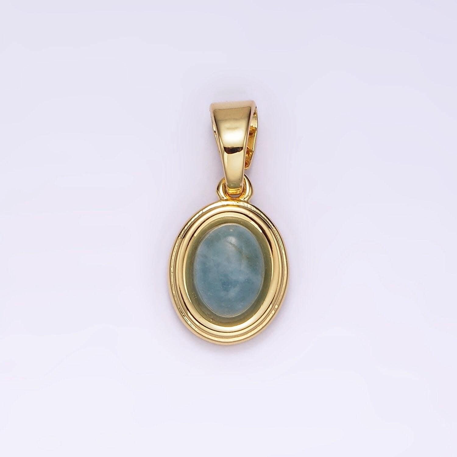 14k gold filled lapis lazuli, peridot, green kyanite, blue agate, sunstone, pink opal bezel oval charm pendant | n1847 - n1852