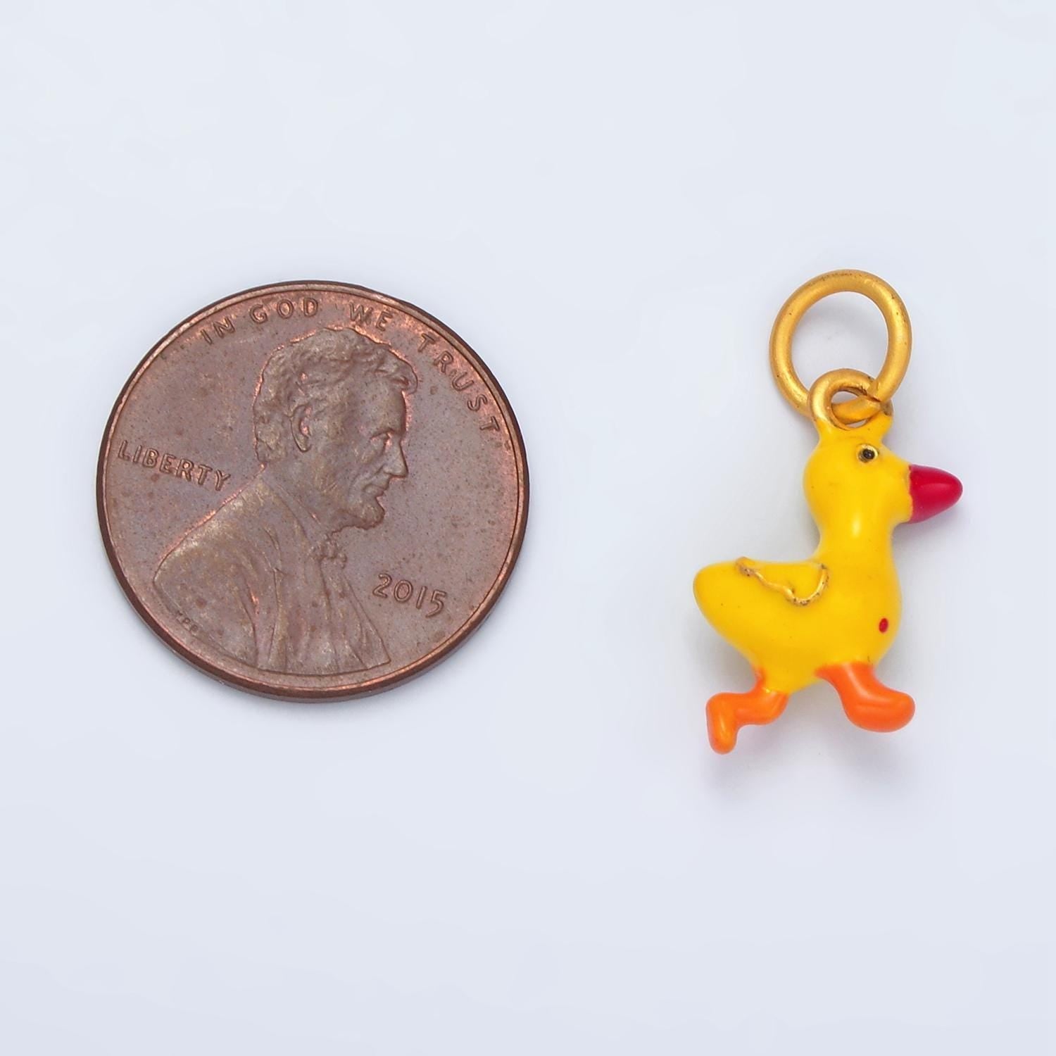 24k gold filled walking yellow duck enamel kids charm | m-145