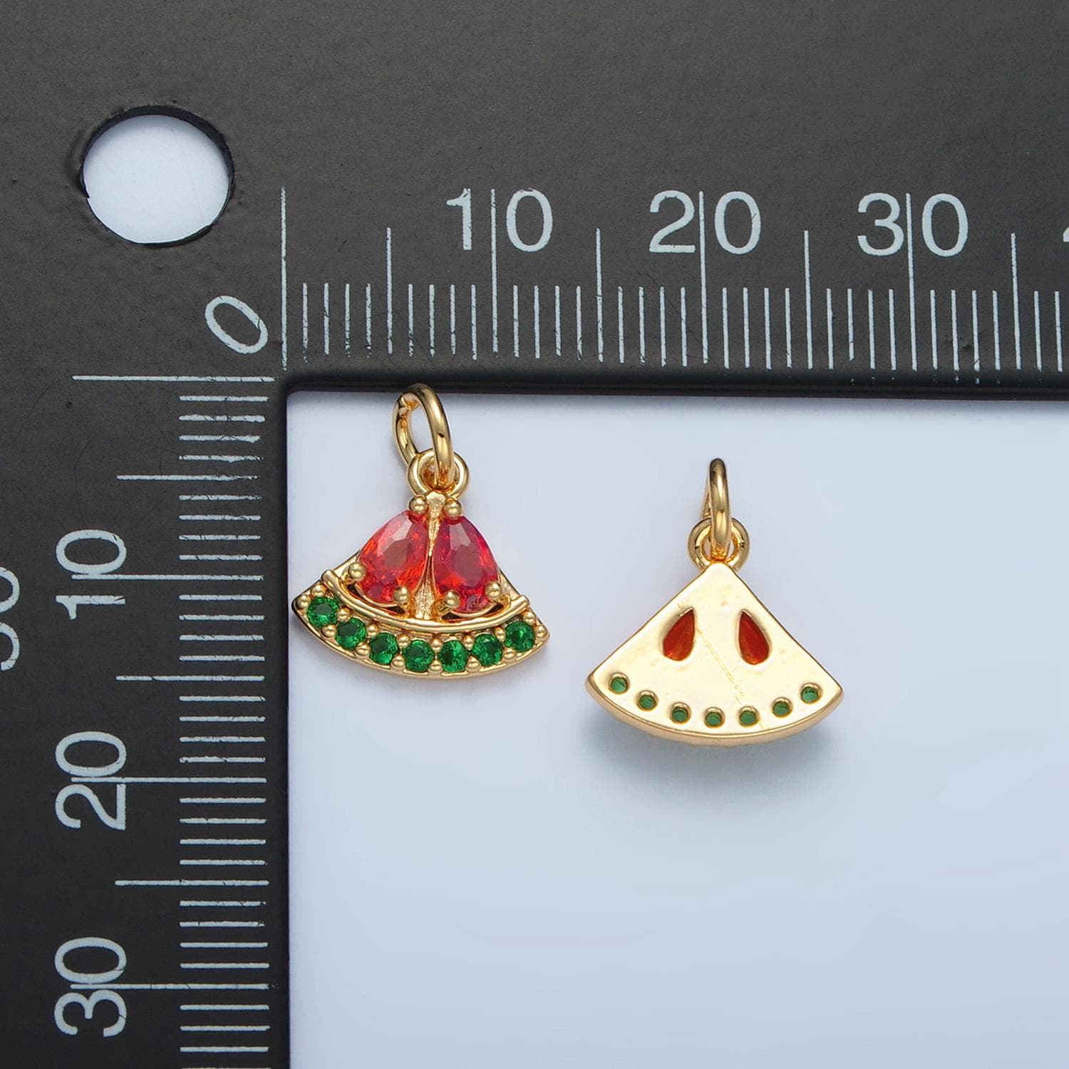 Mini micro paved cz watermelon fruit gold filled charm | m-879