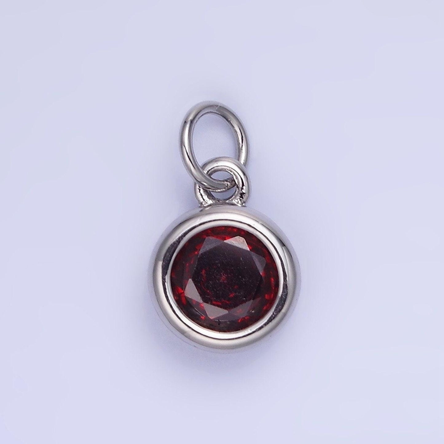 Round 26.6mm cz birthstone silver bezel charms | ag796-ag811