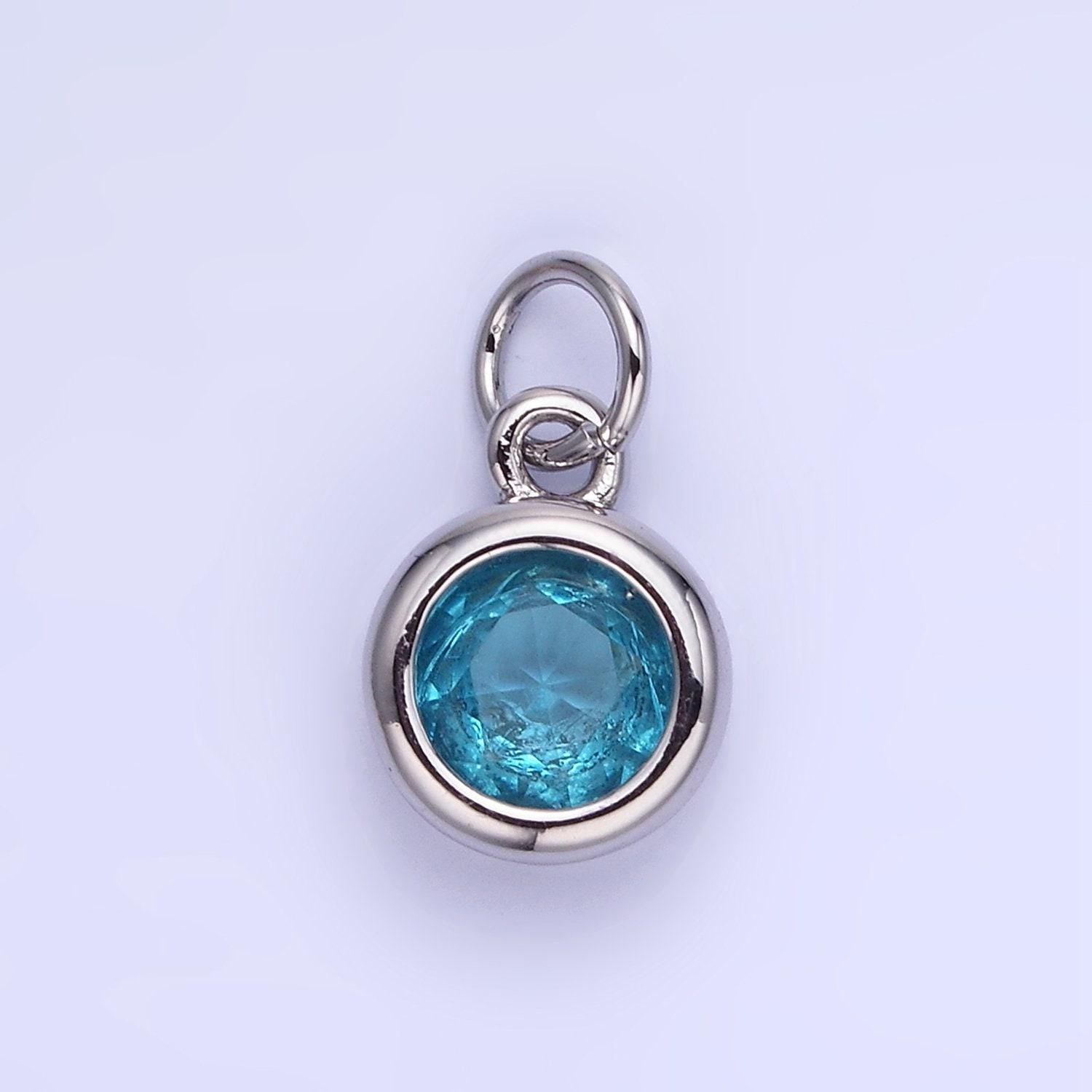 Round 26.6mm cz birthstone silver bezel charms | ag796-ag811