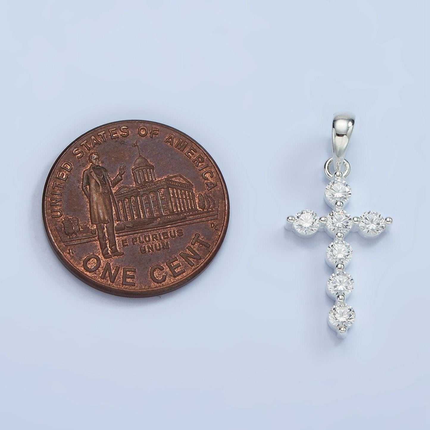 S925 sterling silver 25mm clear round cz cross religious pendant | sl-468
