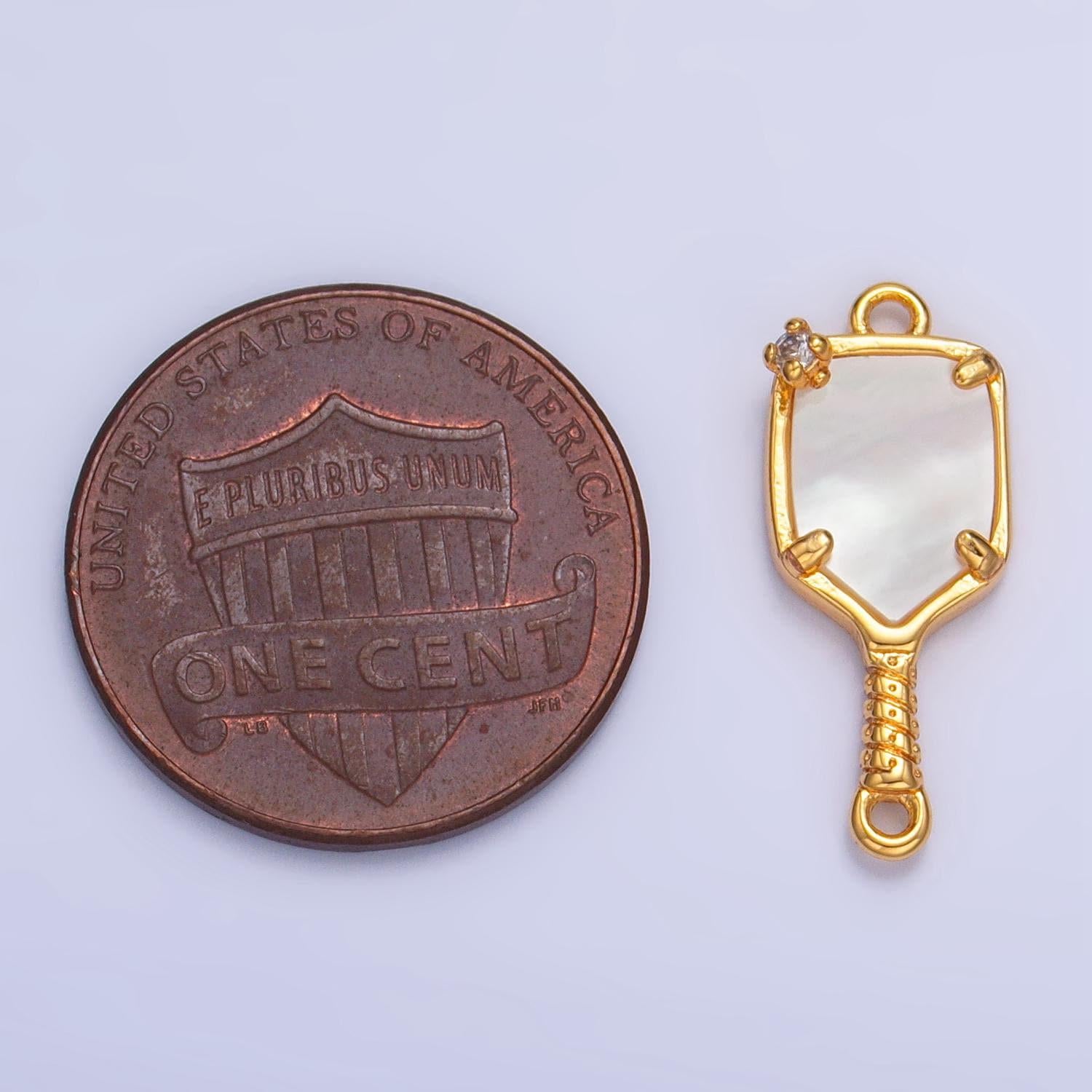 24k gold filled pickle ball charm connector pearl paddle link connector for bracelet necklace component | f730