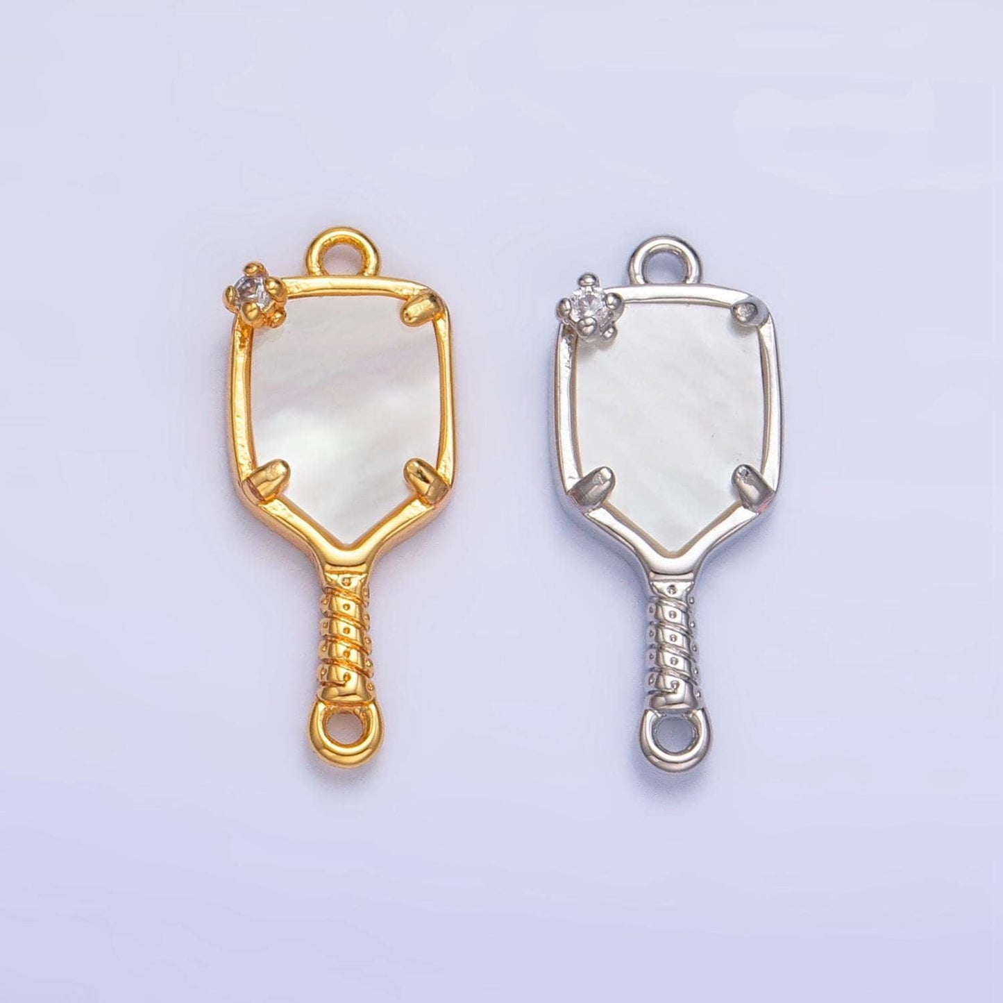 24k gold filled pickle ball charm connector pearl paddle link connector for bracelet necklace component | f730
