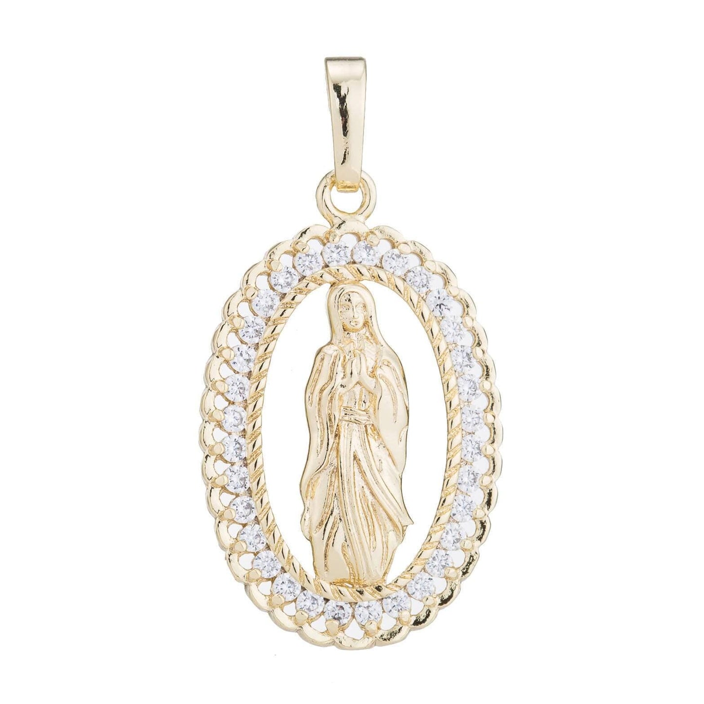 Gold filled cz virgin mary pendant, lady guadalupe cubic charm, mother of mary god medallion, rosary charm religious jewelry h183