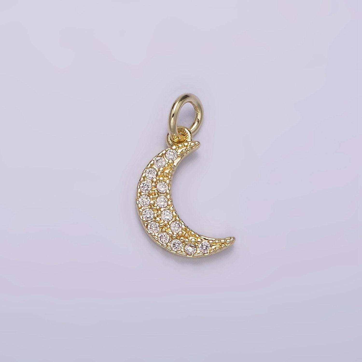14k gold filled celestial crescent moon micro paved cz charm | ag254