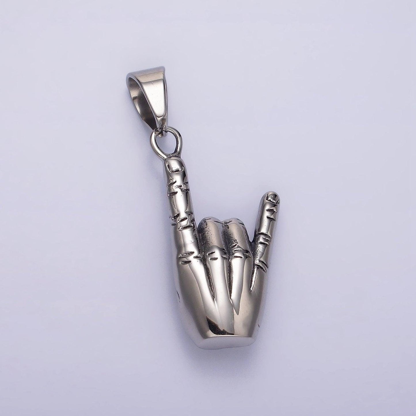 Stainless steel 48mm shaka "love" asl rock on hand gesture pendant | p759