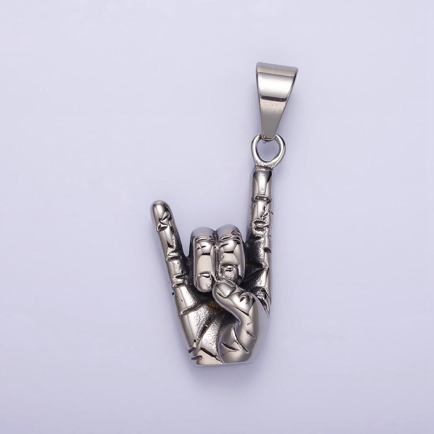 Stainless steel 48mm shaka "love" asl rock on hand gesture pendant | p759