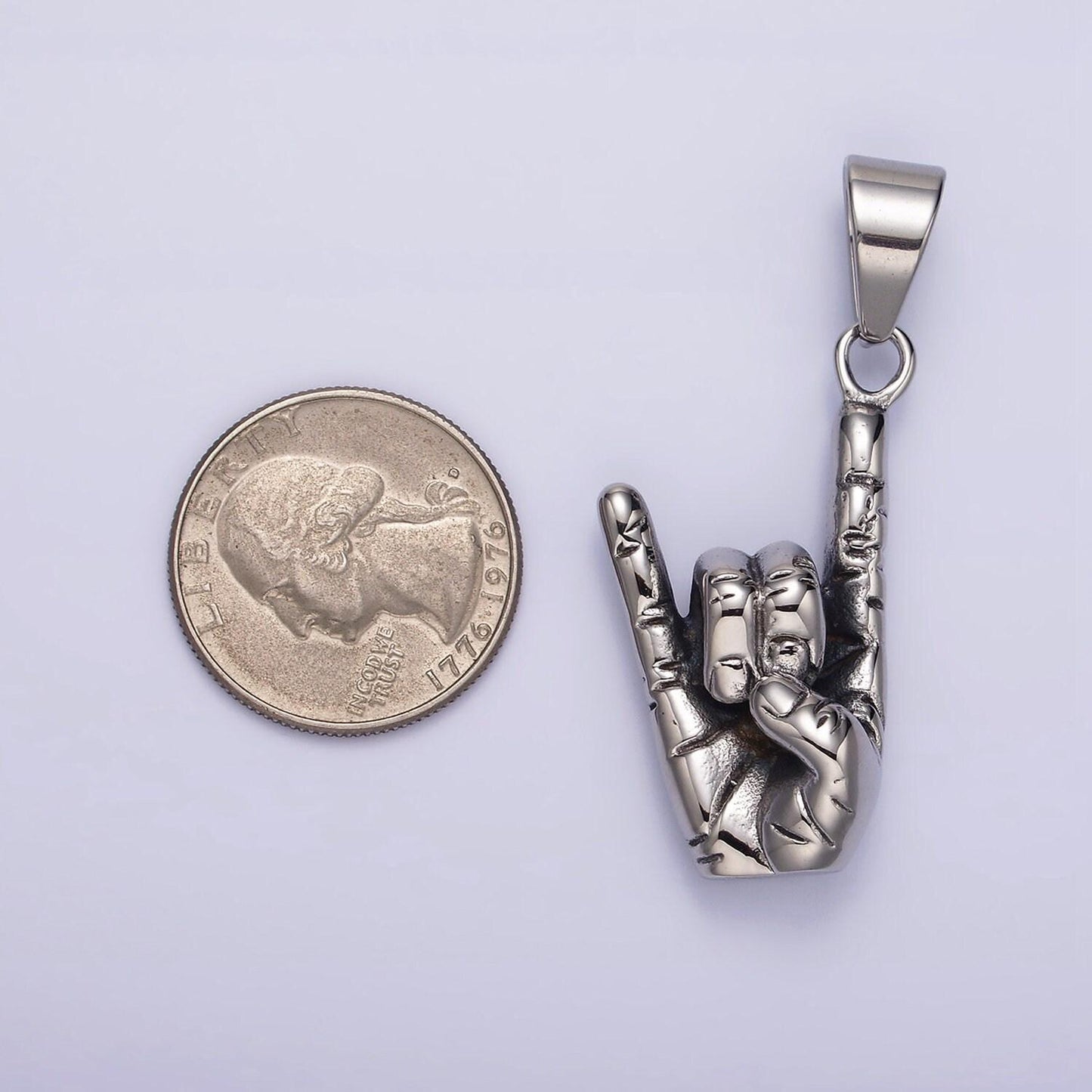 Stainless steel 48mm shaka "love" asl rock on hand gesture pendant | p759