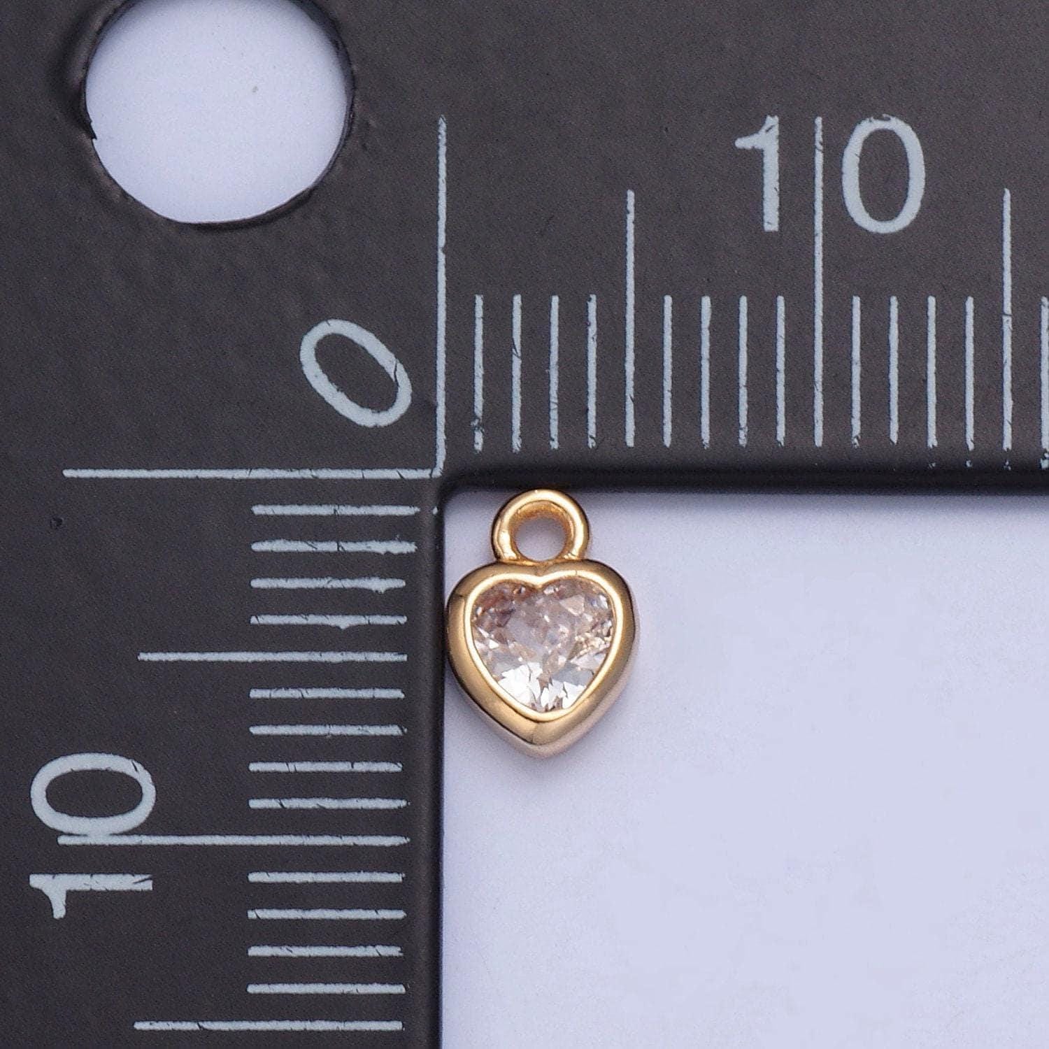 24k gold mini heart cz clear stone pendant, add on charm dainty crystal cz stone for necklace bracelet supply | x-133