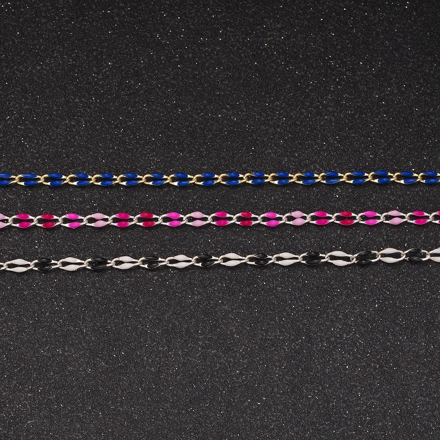 Silver blue, black, white, pink cable enamel chain jewelry making supply bracelet necklace anklet component by yard unfinished chain 1451