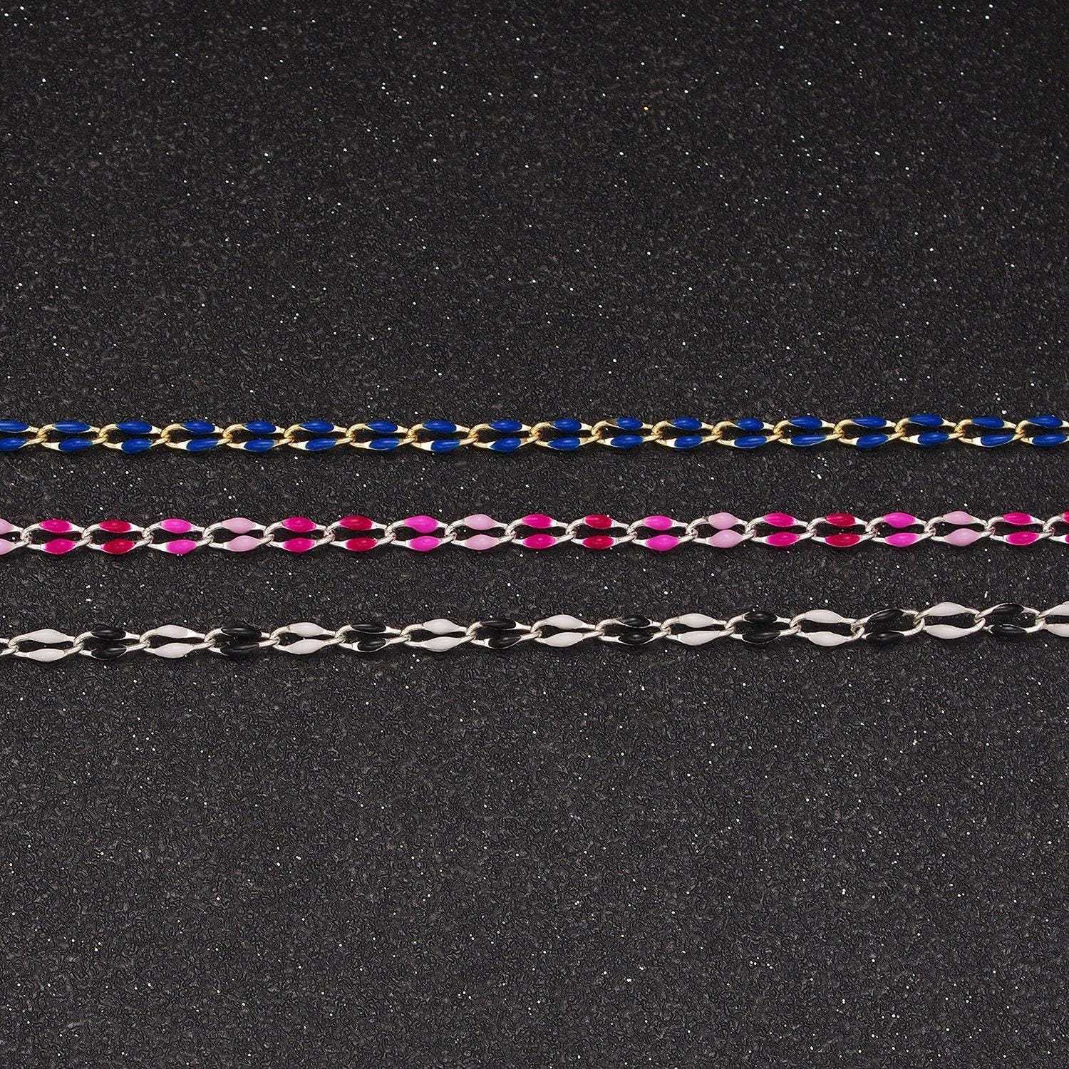 Silver blue, black, white, pink cable enamel chain jewelry making supply bracelet necklace anklet component by yard unfinished chain 1451