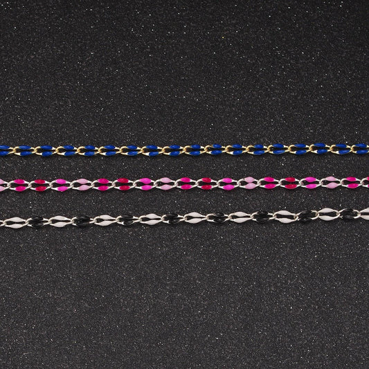 Silver blue, black, white, pink cable enamel chain jewelry making supply bracelet necklace anklet component by yard unfinished chain 1451