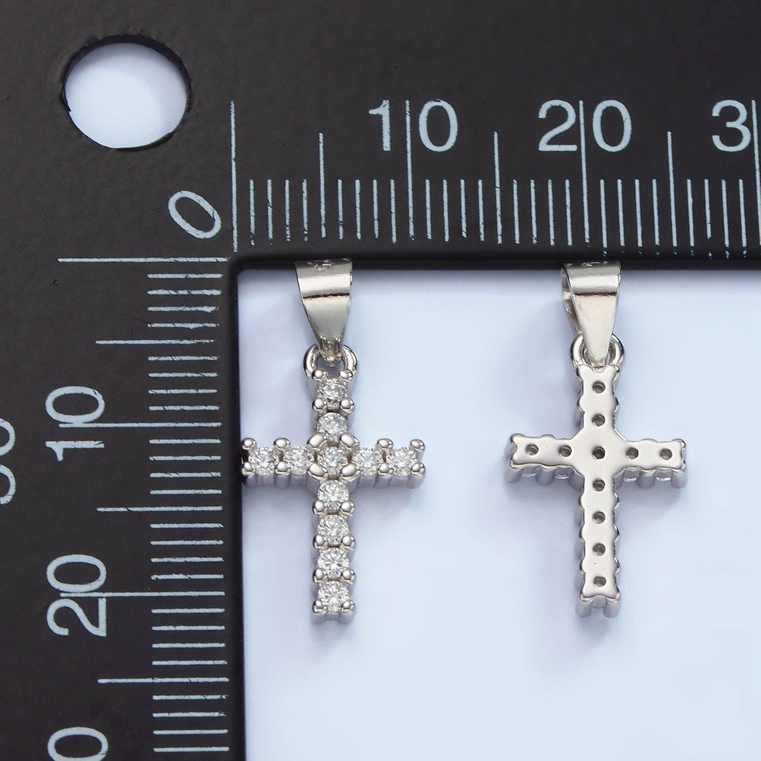 S925 sterling silver 20mm micro paved cz lined religious latin cross pendant | sl-451