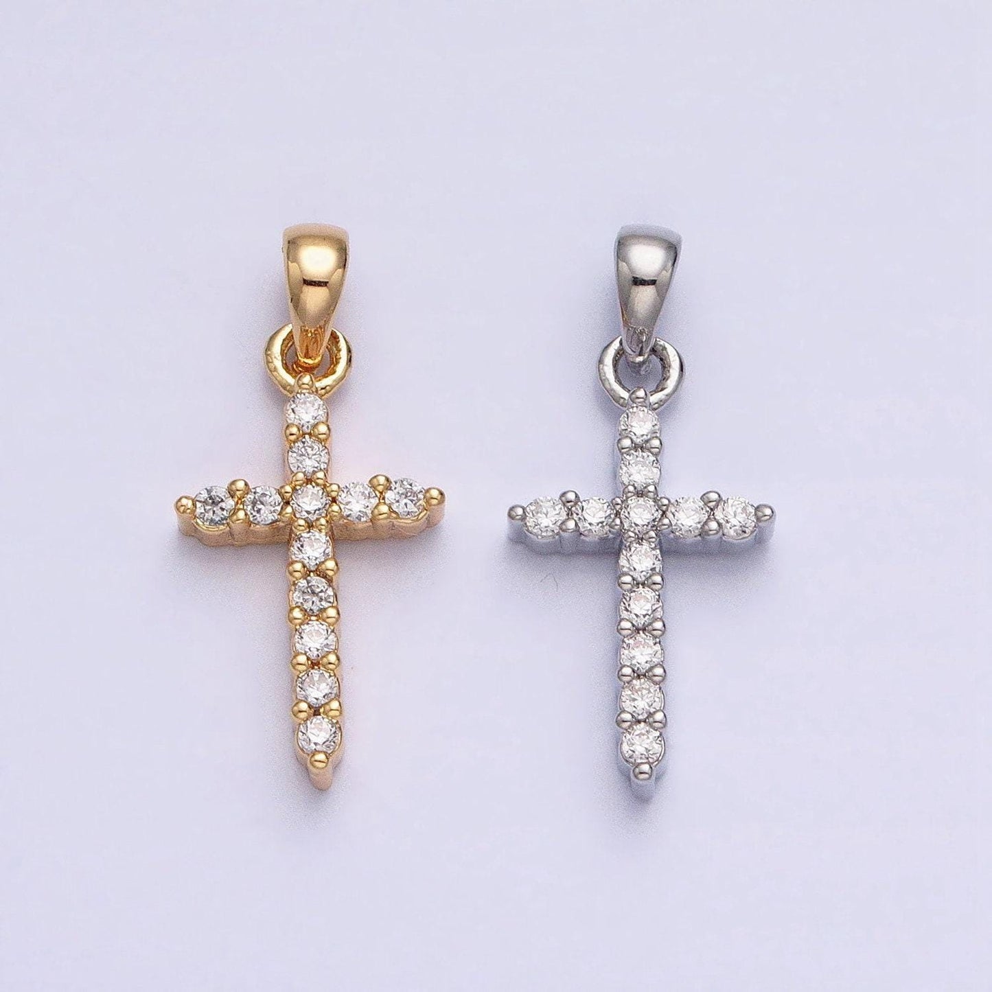 Dainty gold micro pave cz cross charm for easy self-making jewelry, good for earring, necklace, and bracelet, chgf-841